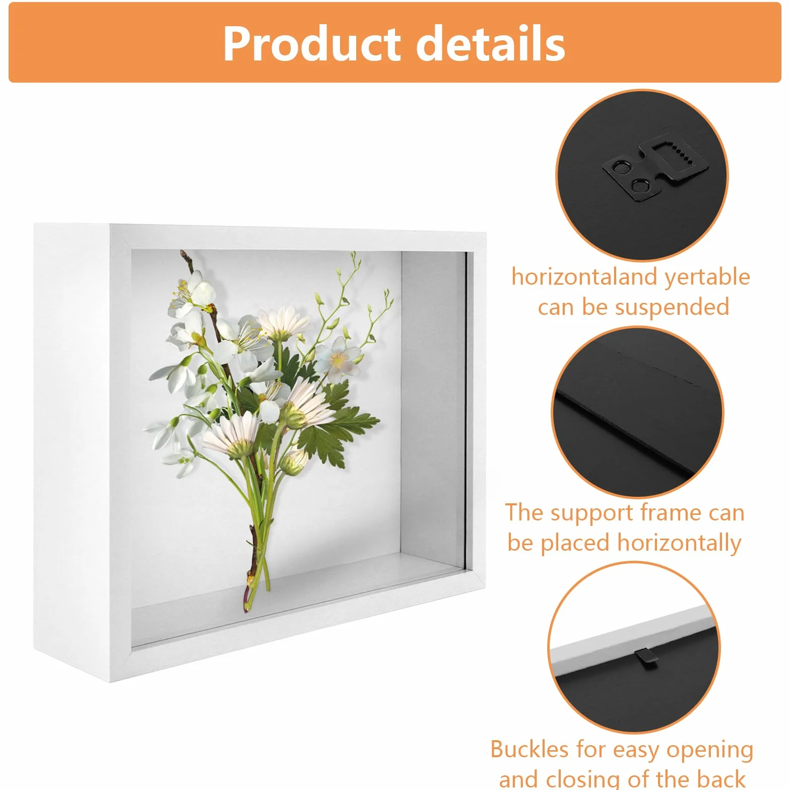 Pack de 2 marco Fotos 20x25 Blanco, 3d Profundo con Cristal Acrilico y MDF, Portafotos para Recuerdos, Flores Secas, Objetos Pequenos, Pared y Mesa