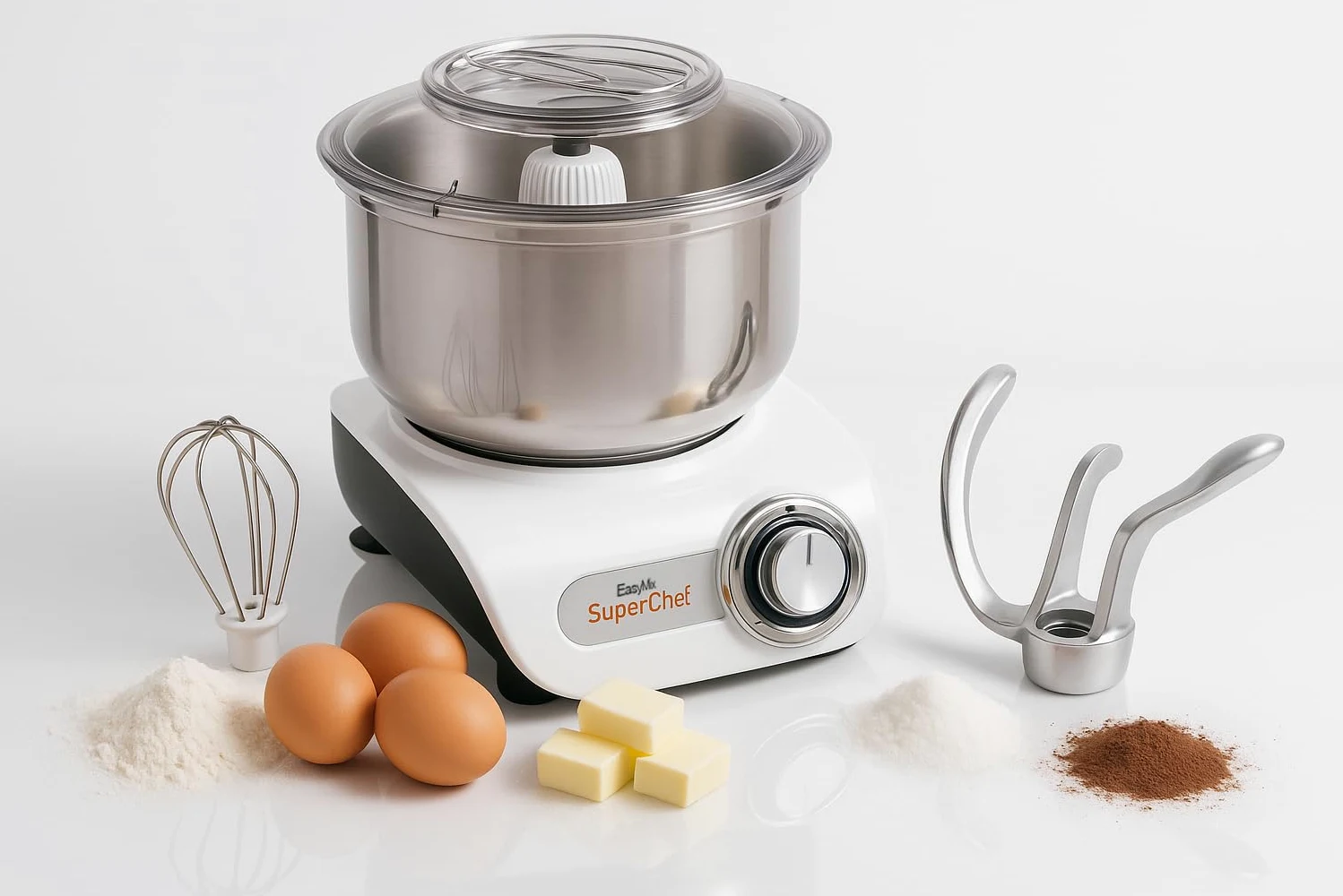 Batidora, Amasadora EasyMix SM900, 500W de potencia, Mezcla y amasa, bol de 3Litros de acero inoxidable con accesorio para batir y amasar
