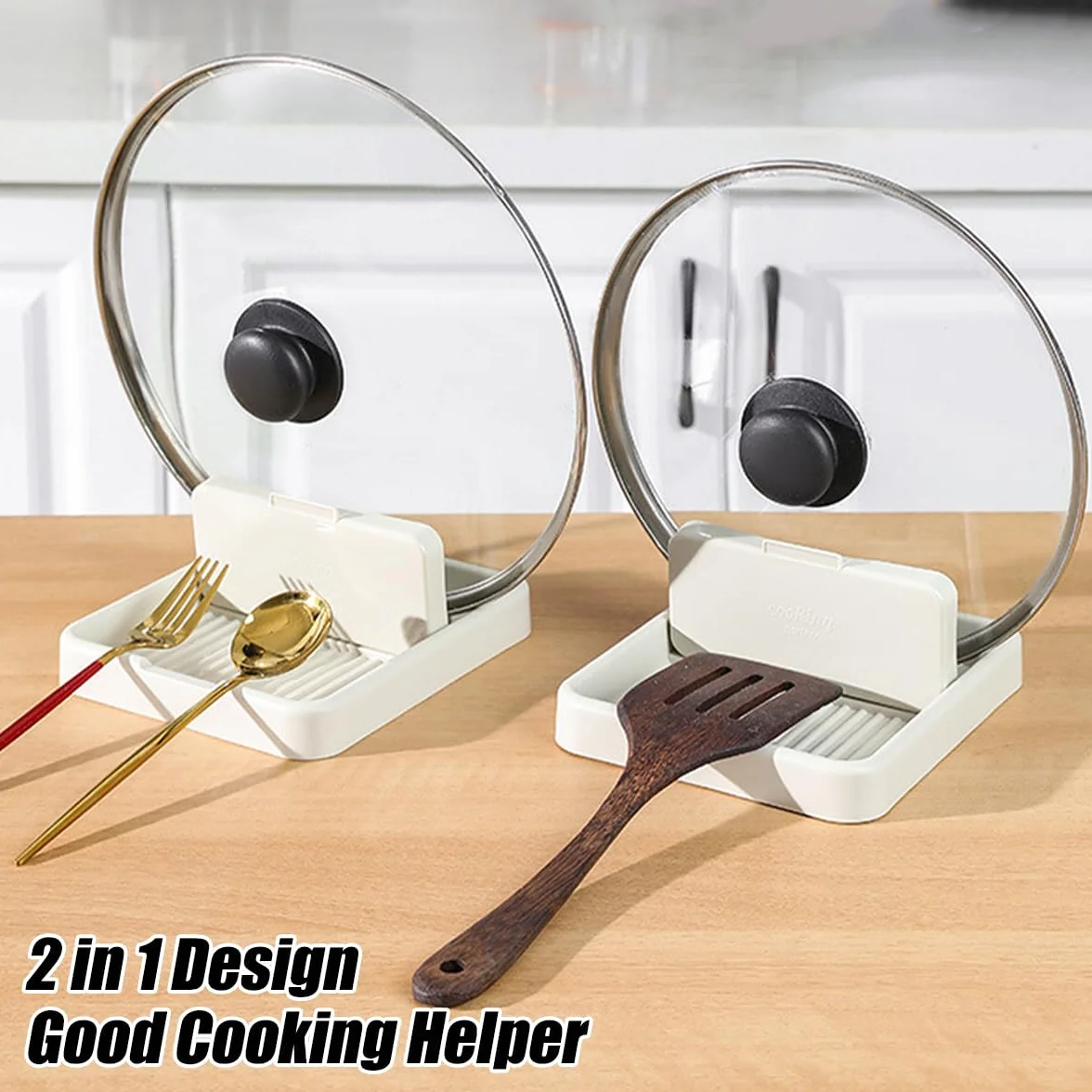 2 Bandejas para Cucharas con Soporte para Tapa de Placa de Cocina, Soporte Plegable para Encimera, Utensilios y Tapa de Olla
