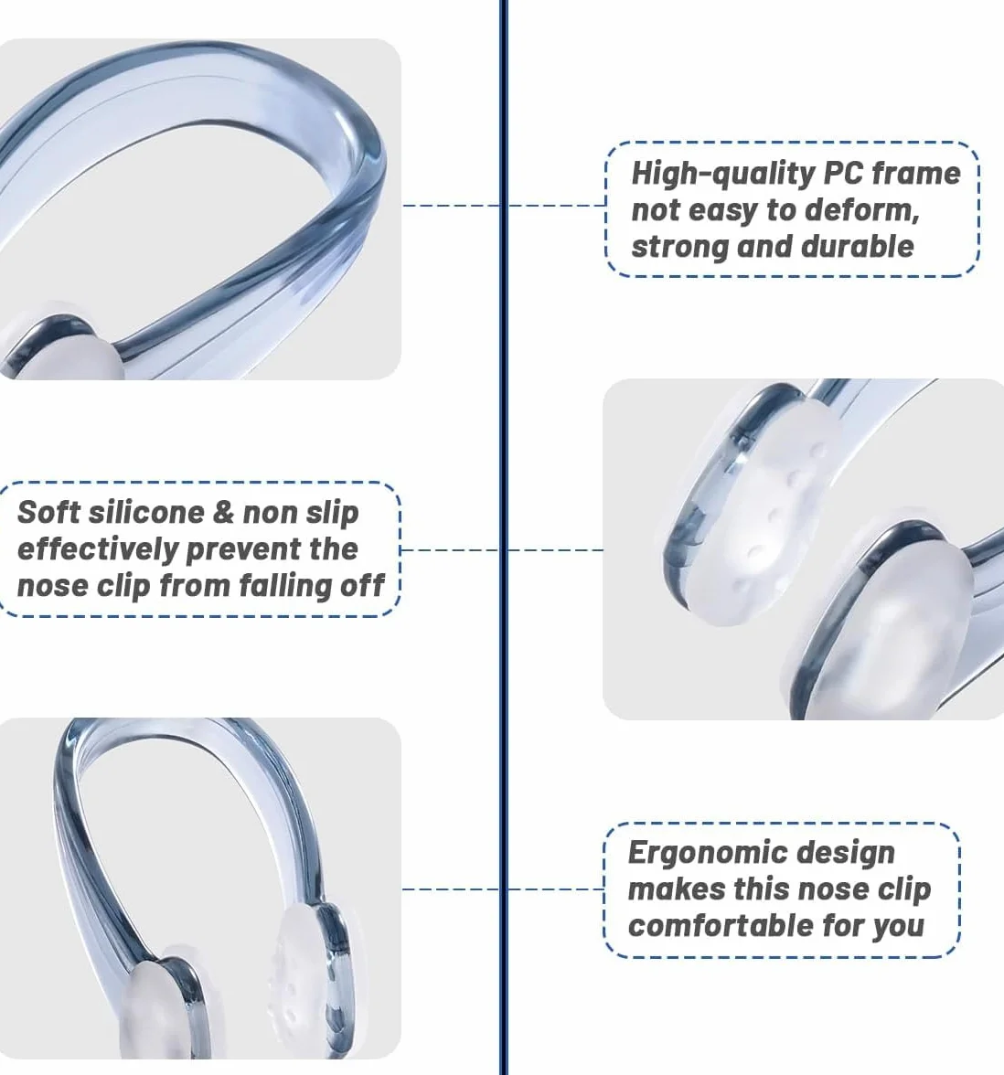 Pinzas de Nariz para Natación, 4 Piezas Silicona Impermeable Clip para Nadar