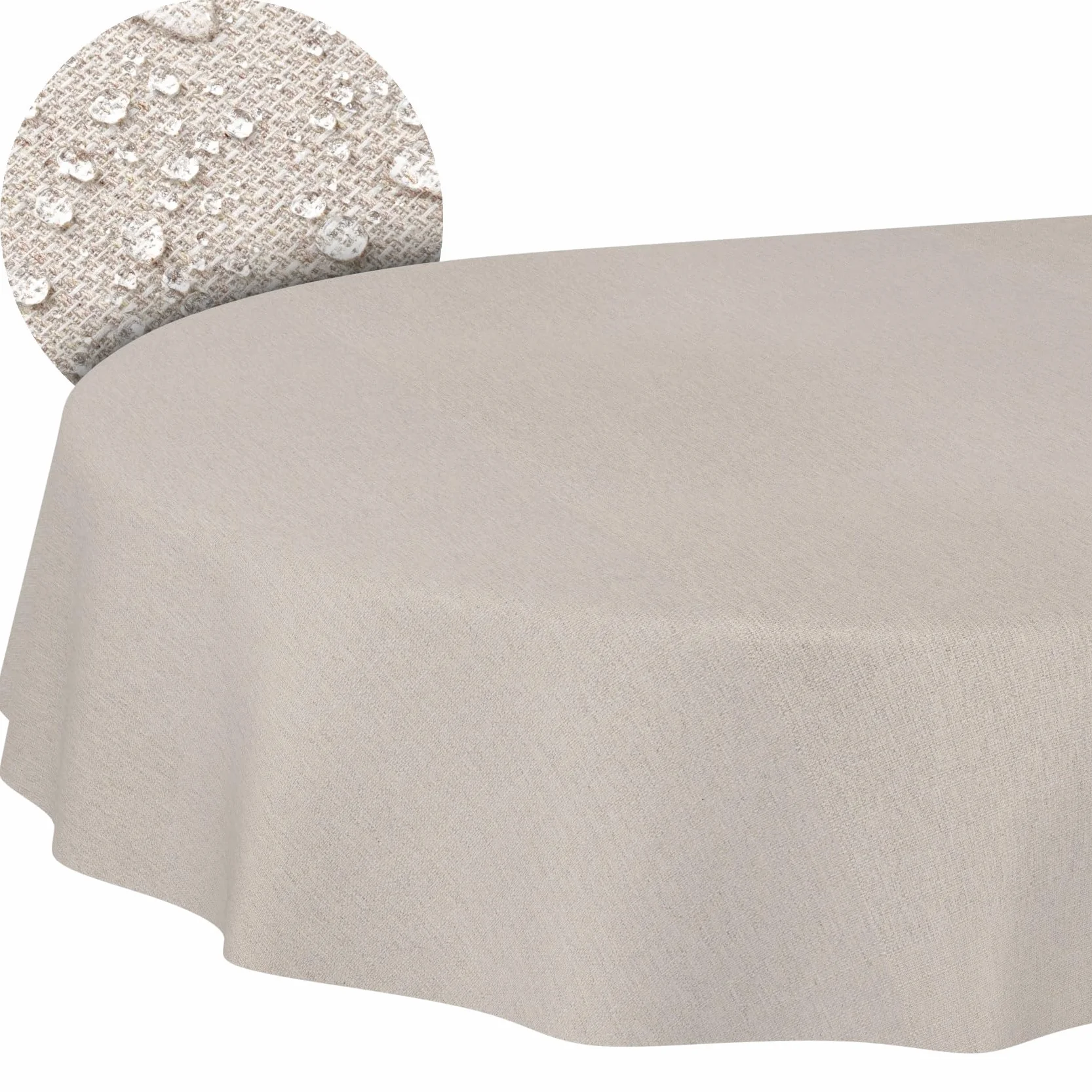 Mantel Textil de algodón y poliéster, Lavable, diseño de Damasco, Tejido Jacquard, Lavable, Beige, Gris, Ovalado, 180 x 140 cm, Borde de Corte
