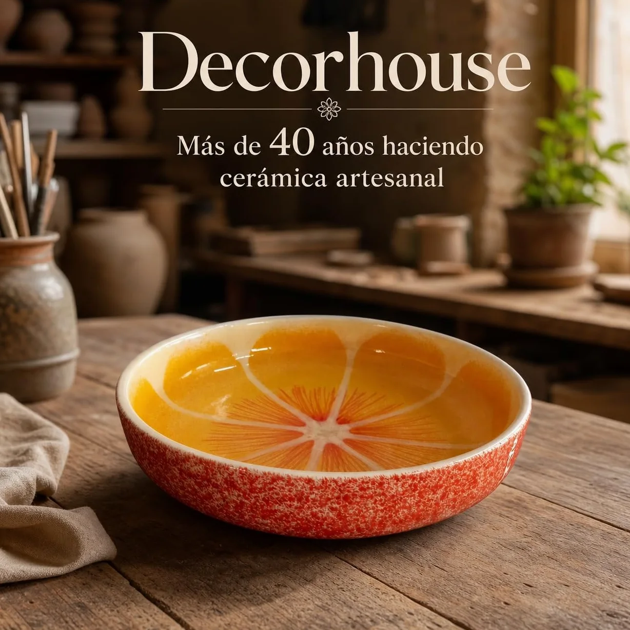 Ensaladera Naranja cerámica pack de 2, bowls grandes 28 cm para ensaladas, fruta y mesa mediterránea