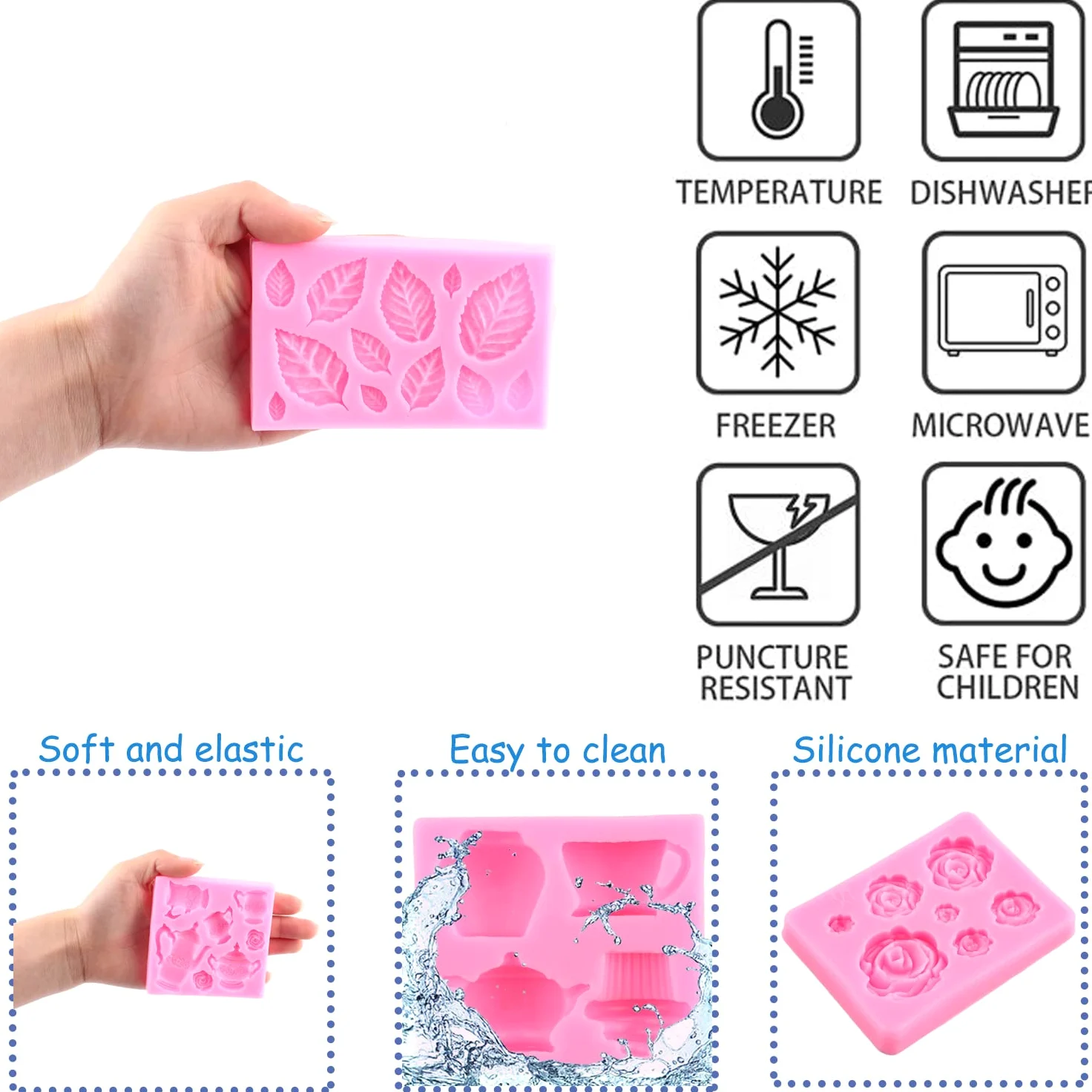 Mujiang Juego de 4 moldes de silicona para fondant, diseño de rosas, flores, chocolate, hojas de caramelo, para decoración de pasteles, pasta de goma de azúcar, juego de 4