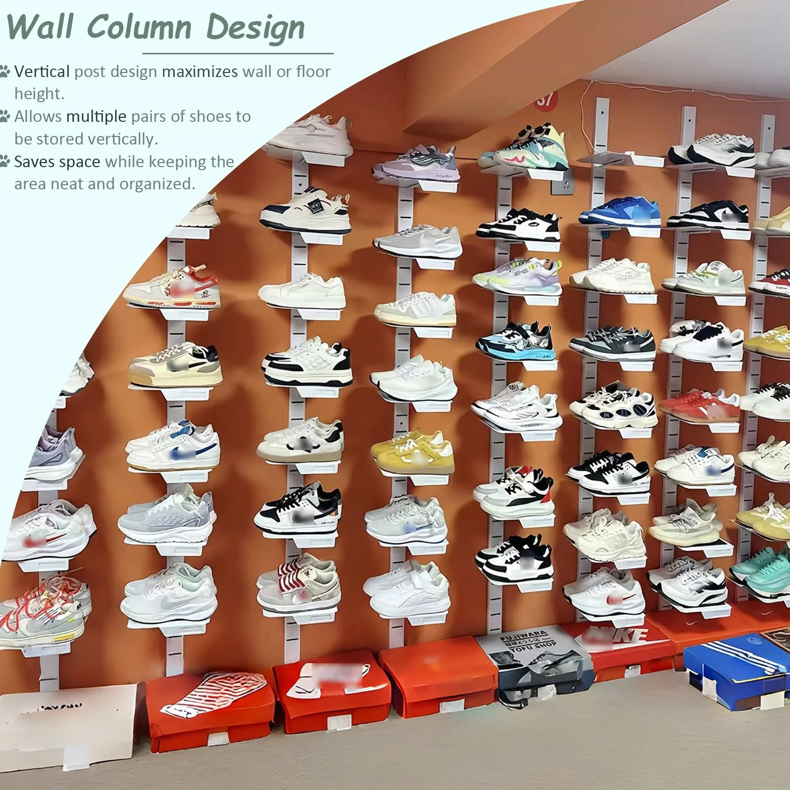 Estantes flotantes de pared vertical para zapatos, estante de exhibición comercial independiente para exhibir colecciones