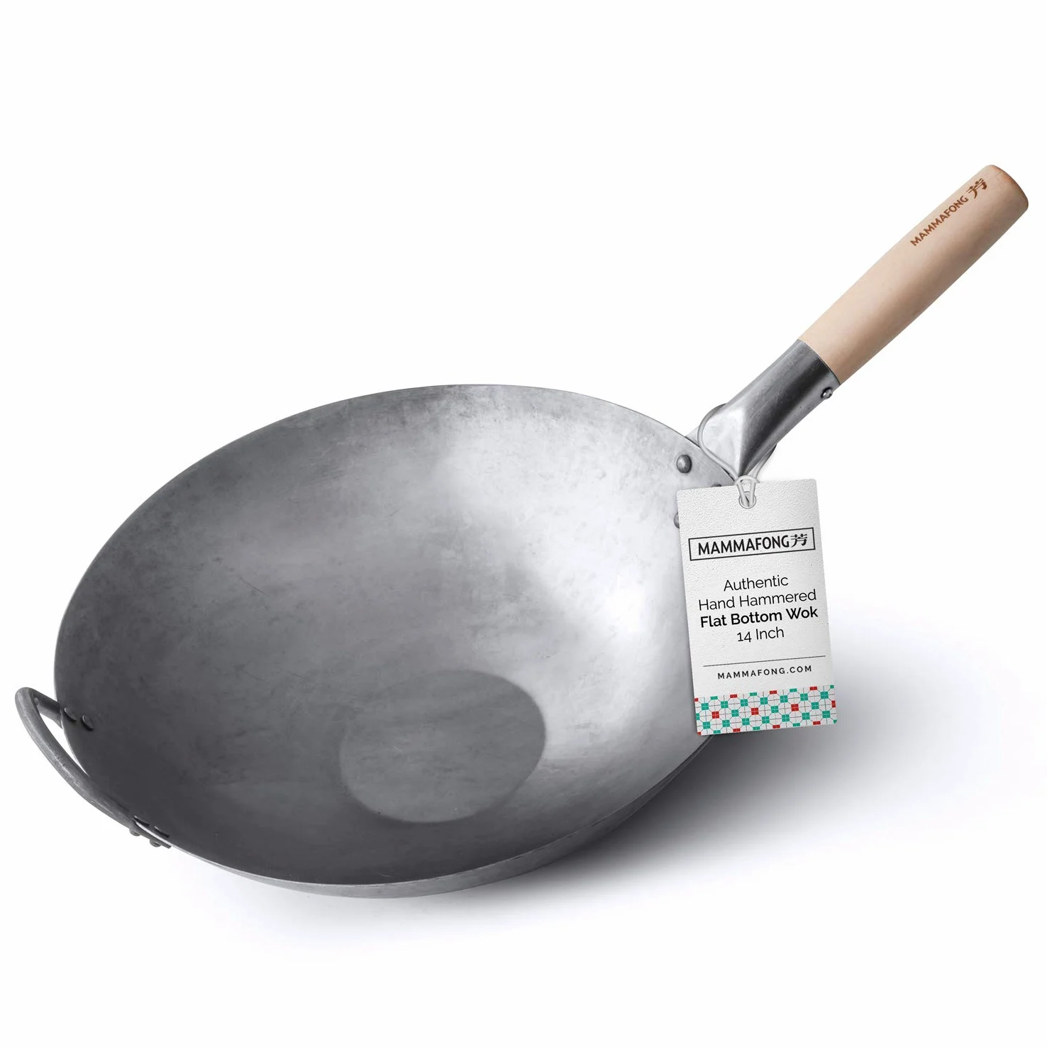 Sartén wok de acero al carbono de fondo plano, auténticos woks martillados a mano y sartenes para saltear, wok Pow Wok de 14 pulgadas