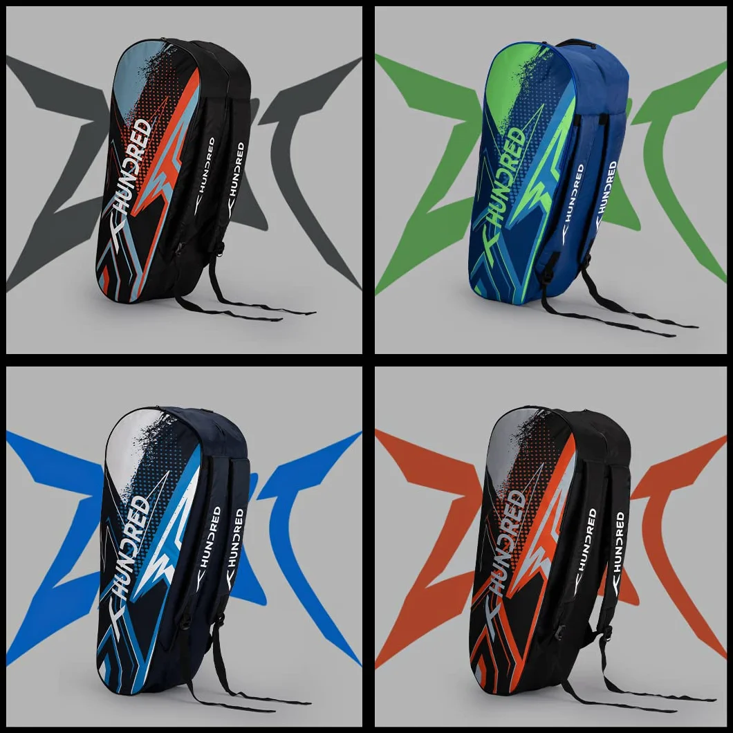 HUNDRED Badminton and Tennis Racquet Kit Bag Multiple Compartment Side Pouch Easy-Carry Handle Padded Back Straps
