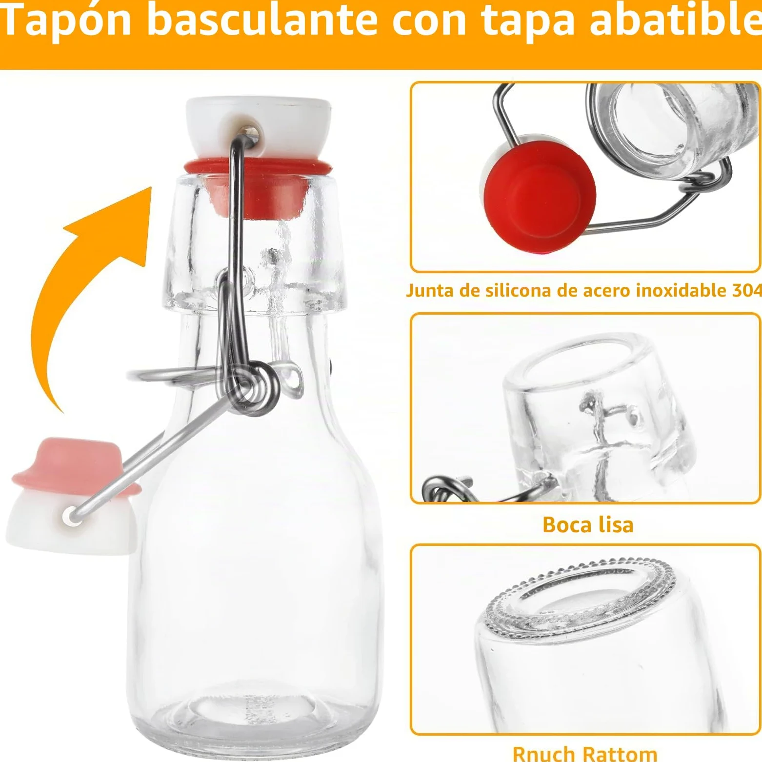 DAJAVE 30 botellas de cristal de 60 ml con cierre de clip, botellas pequeñas para rellenar, botellas de planchado para rellenar, incluye 2 embudos de silicona y 3 etiquetas, botellas de cristal para