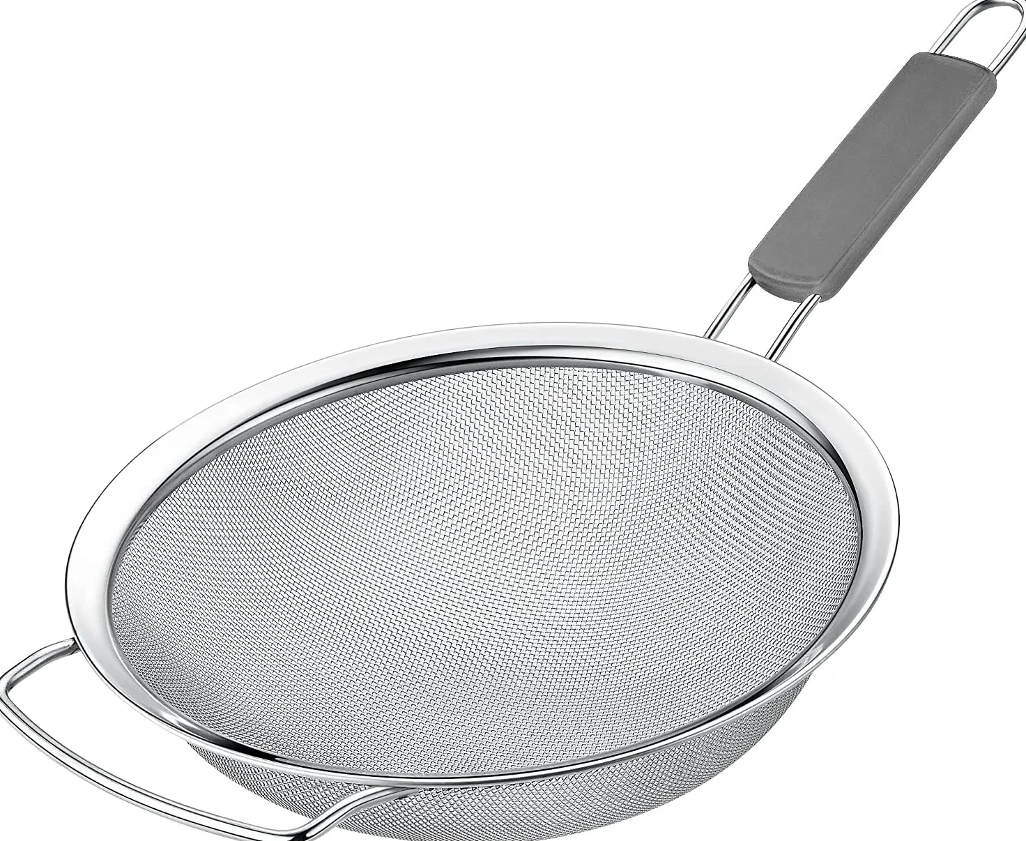 Colador de malla fina grande de 9 pulgadas con mango de goma termoplástico, tamiz de malla fina de acero inoxidable, ideal para colar pasta, quinoa y arroz.
