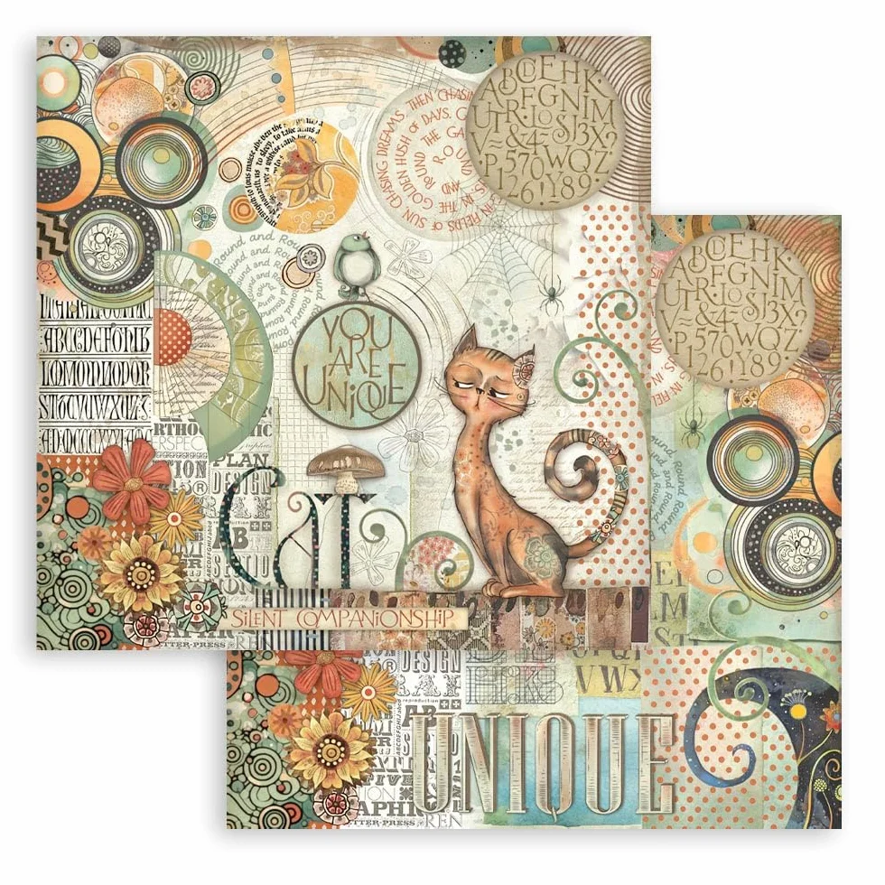 Stamperia - Scrapbook Paper Pad for Scrapbooking, Albums, Card Making, Bullet Journalling and More, Acid Free, Double-Sided, Perfect for Hobbies, Crafts, and Gifting (Furry Friends) (20.3 x 20.3cm)