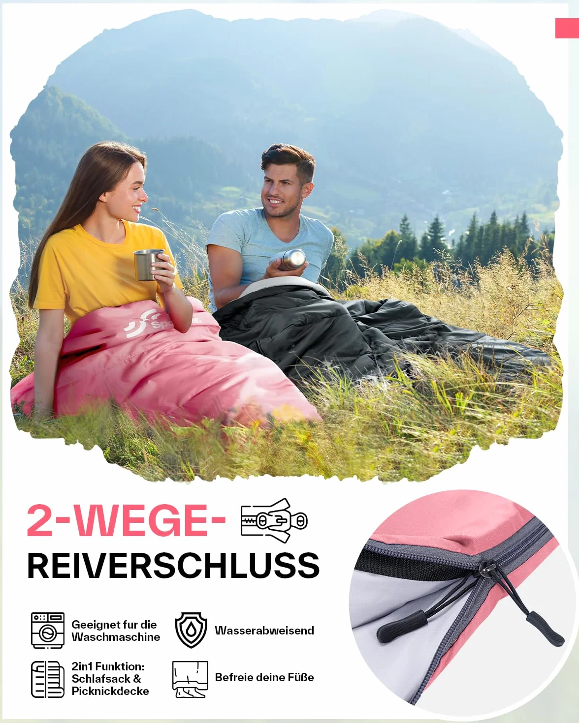 Sportneer Saco de Dormir Compacto Ligero para Clima Cálido 15℃~25℃ con Bolsa de Transporte para Camping y Senderismo