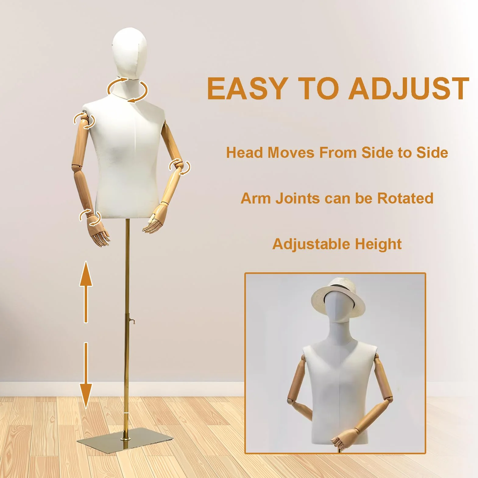 Maniquí Busto Masculina de Hombre, Maniquí Ajustable para Masculino, Forma Vestir Maniquí Masculino Exhibición de Escaparate