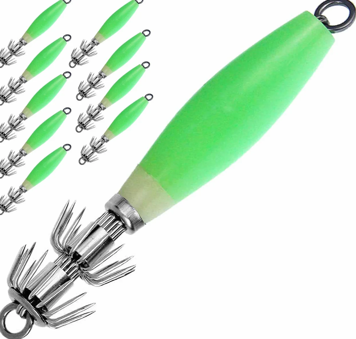 POFET 10 Anzuelos Luminosos Pulpo Calamar 9,5 cm 17 g Señuelo Pesca Agua Salada Plantilla Noctilucente