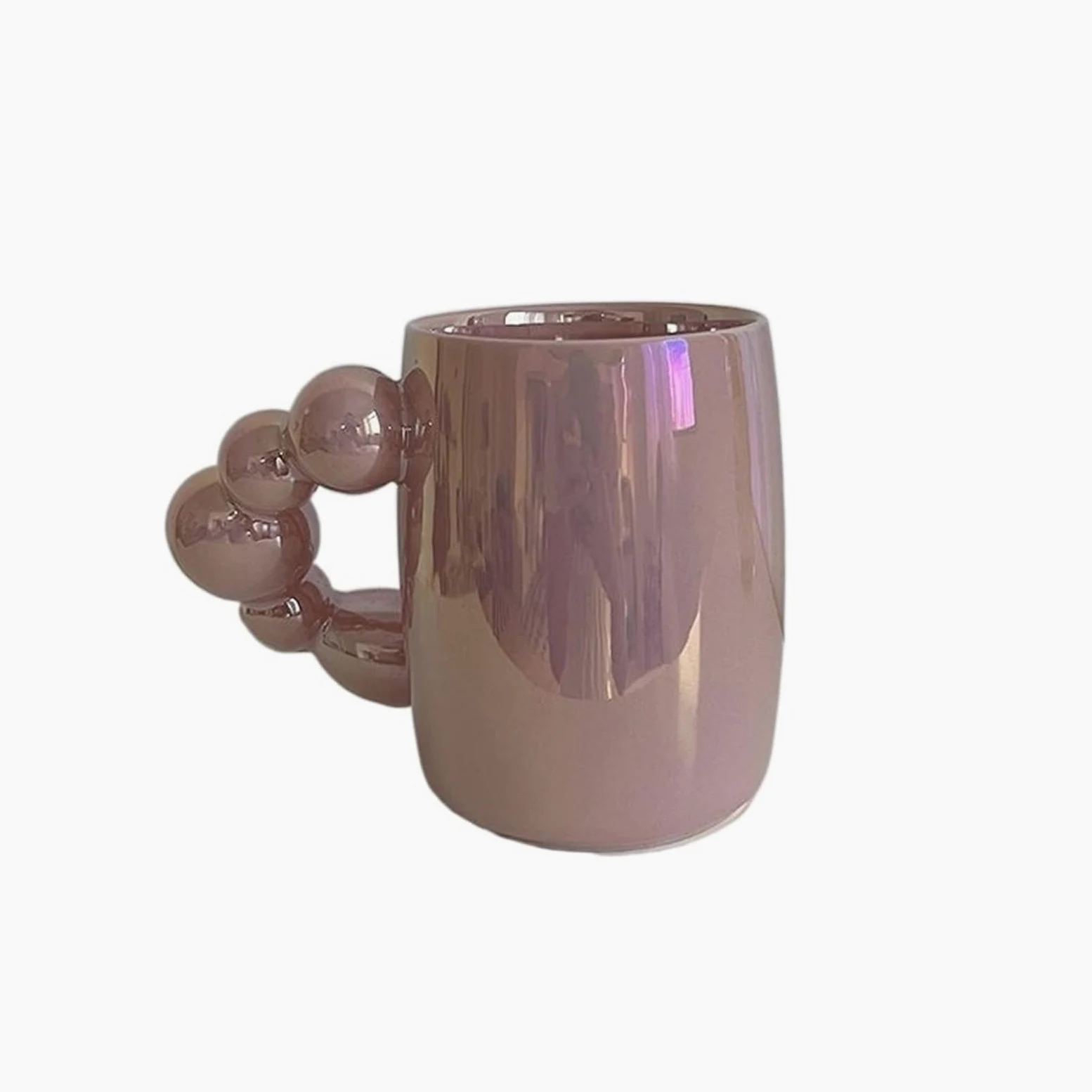 Taza Tazas Blancas Perla, Tazas de café de cerámica de Estilo Coreano, Taza de café con asa de Burbuja for Desayuno, Leche, Zumo, Taza de té, Apta for microondas Taza de café(Pink)