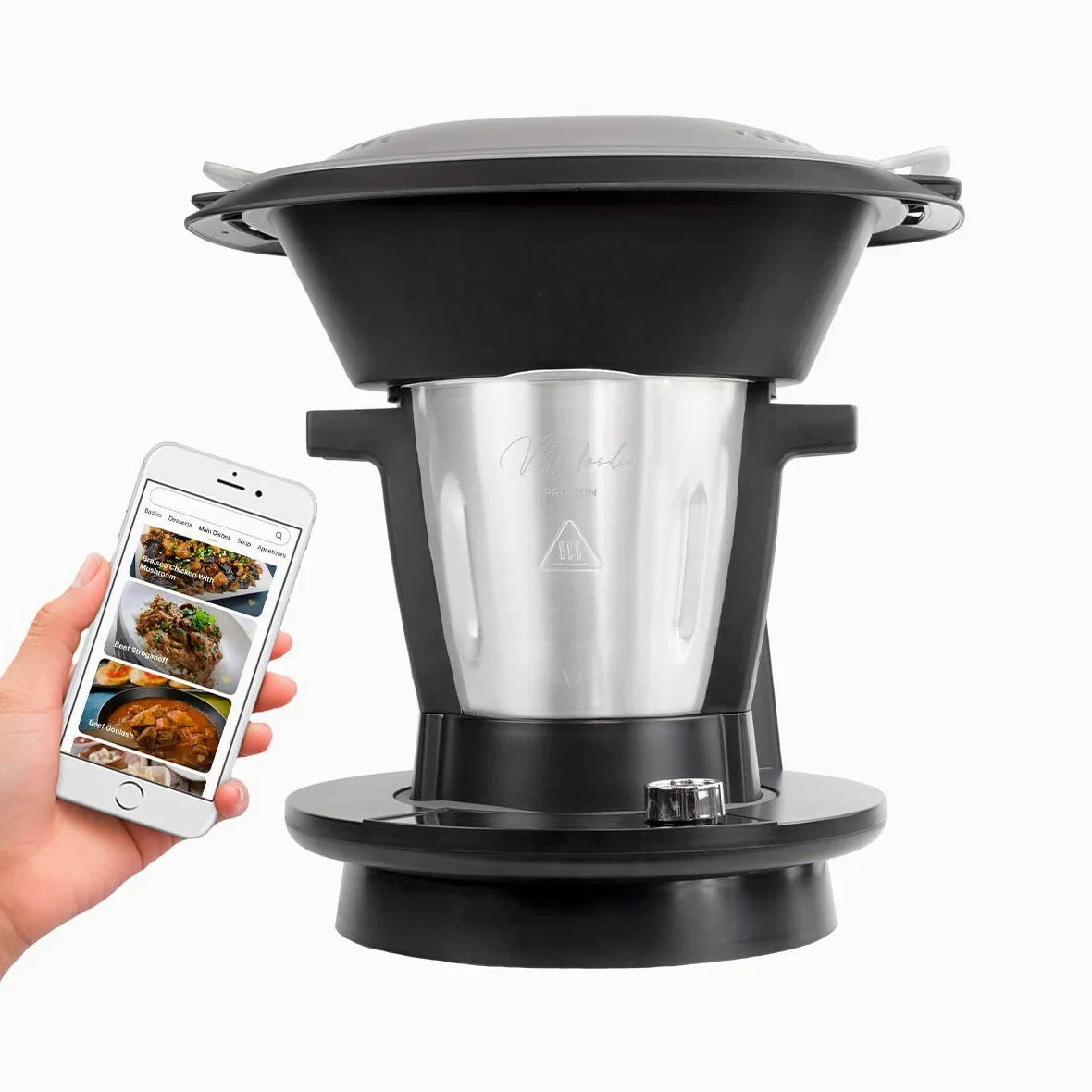 PRIXTON Robot de Cocina Multifunción My Foodie WiFi Pantalla táctil APP móvil con Recetario 1000 W 10 Velocidades Vaporera Doble