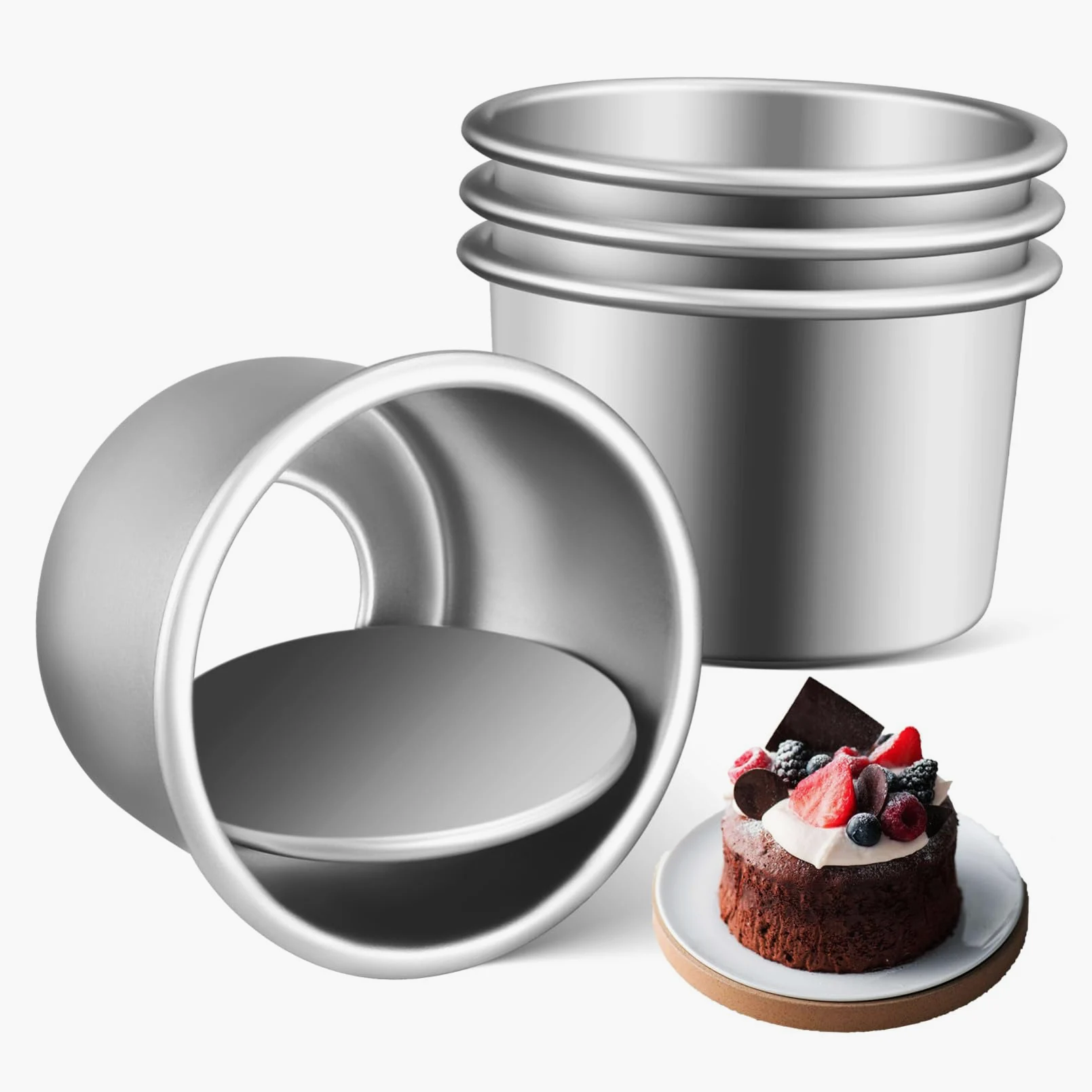 4 piezas Molde Redondo para Tartas Aluminio con Base Desmontable Antiadherente Molde Pequeño para Hornear Pasteles Cheesecake Mousse y Postres