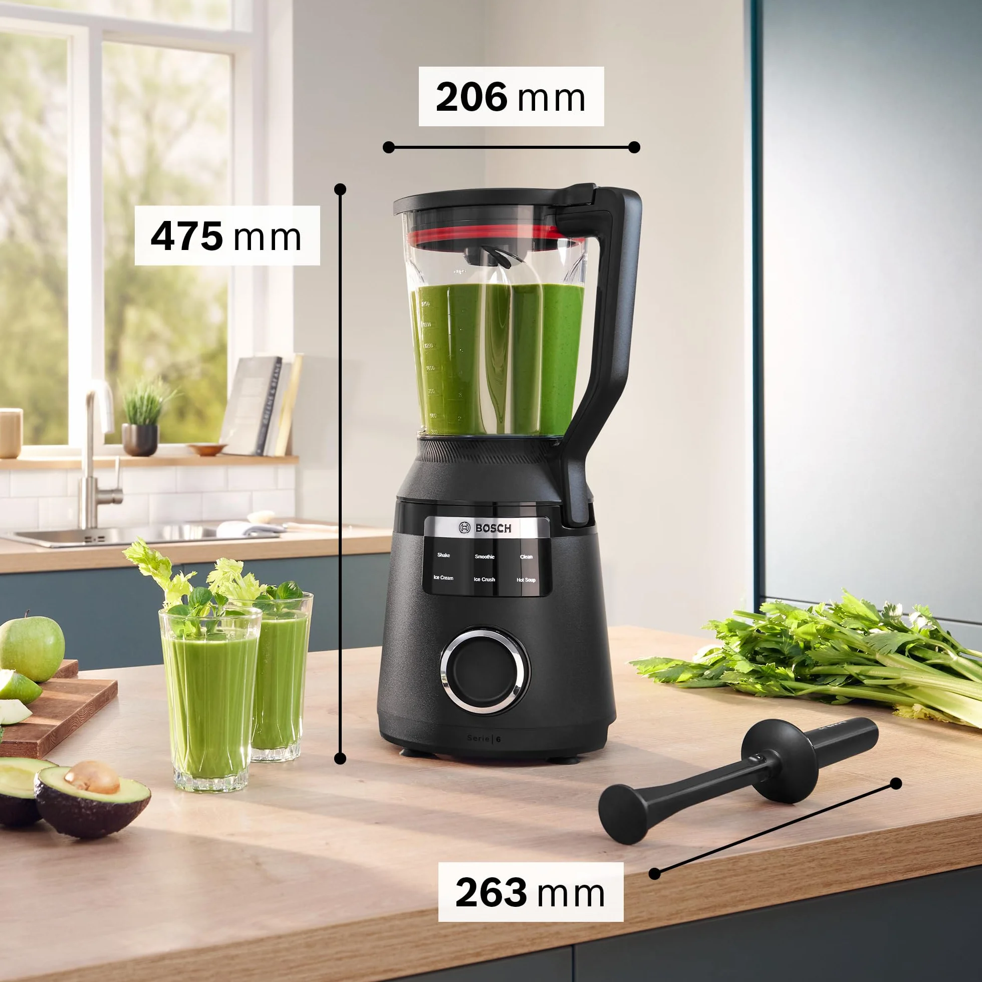 Bosch - Batidora de vaso VitaPower Serie 6, motor de 1800 vatios, velocidad del motor de hasta 45.000 rpm, 6 programas automáticos, jarra batidora Tritan, negro, MMB6652B