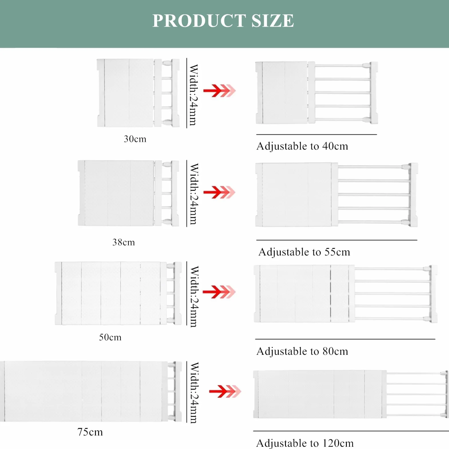 Estante Organizador de Armario de Ropa Extensible, Separadores de Armario de Bricolaje Ajustables, Estante de Tensión Separador para Armario, Armario, Baño, Cocina, Estantería (38‑55 cm)