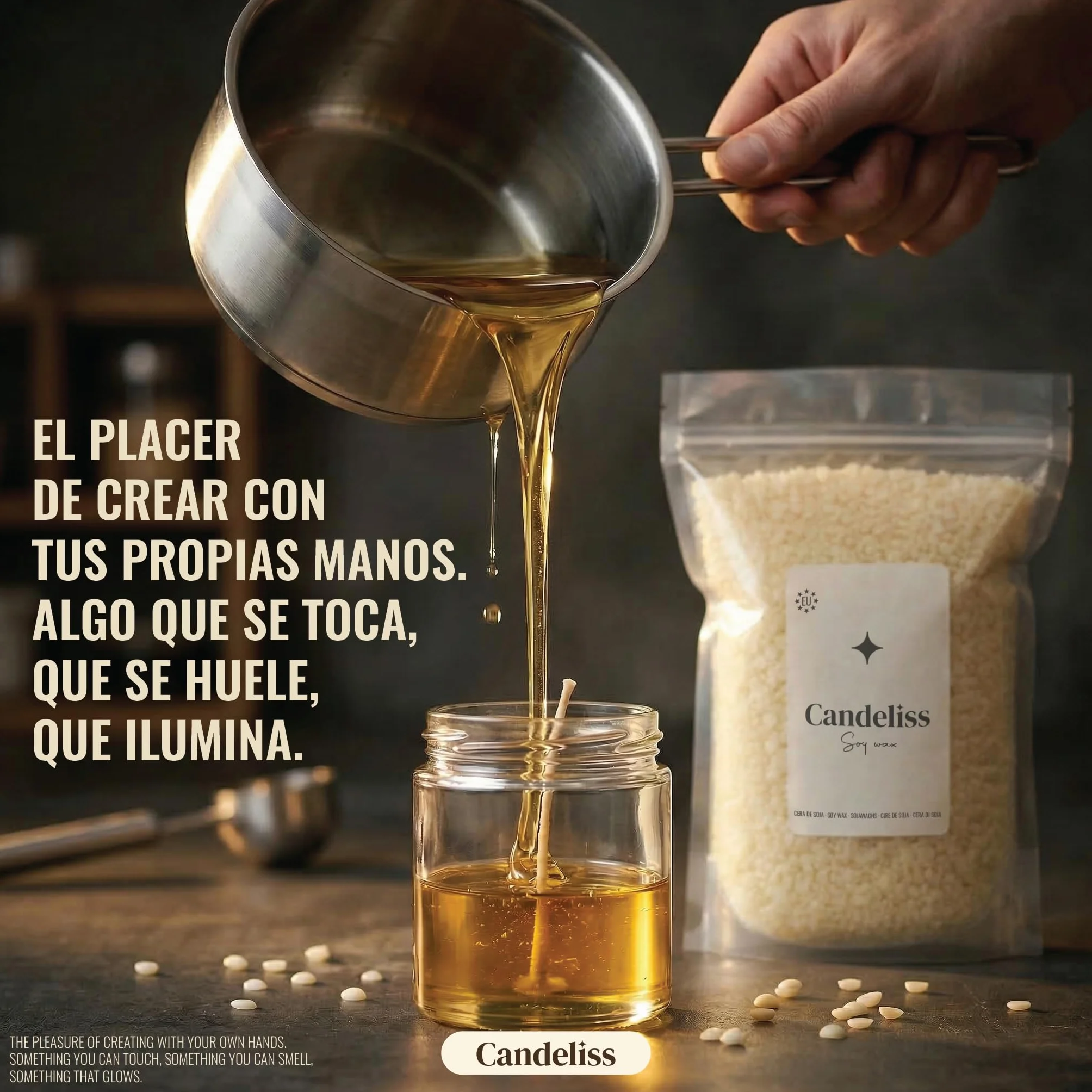CANDELISS Cera para velas en Vaso 2kg. Cera de soja bajo punto de fusion para hacer velas caseras 2kg Material hacer velas blancas aromaticas color Soy candle wax candle making (2kg)