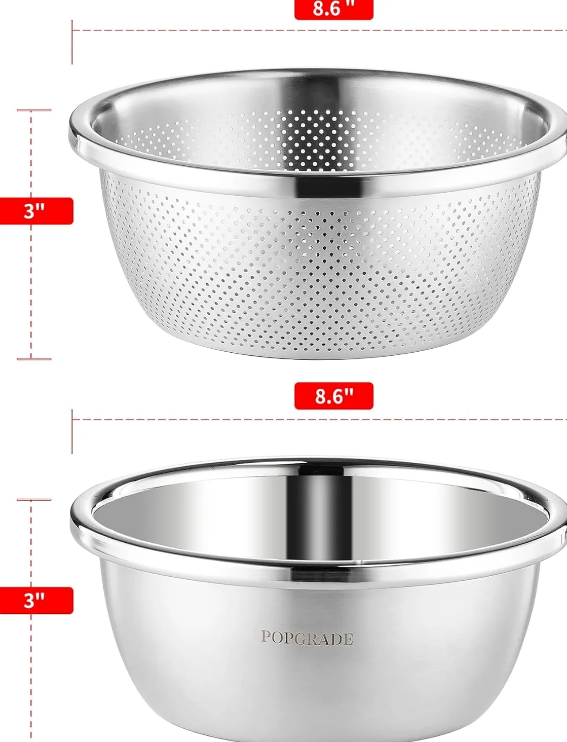 Juego de colador de Alimentos de colador de Colas de Lavado de arroz - 304 colador microporoso de Acero Inoxidable con tazón de Mezcla para drenar Fruta, Pasta, Espagueti - 2 -Qt