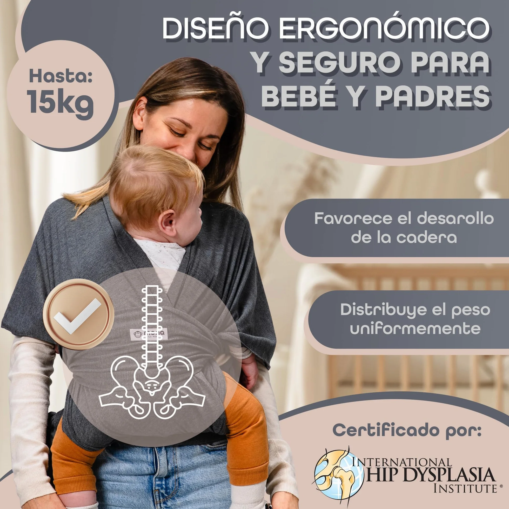 Fular Portabebés Ergonómico Transpirable Algodón Suave para Recién Nacidos hasta 15 kg Unisex con Bolsa y Babero
