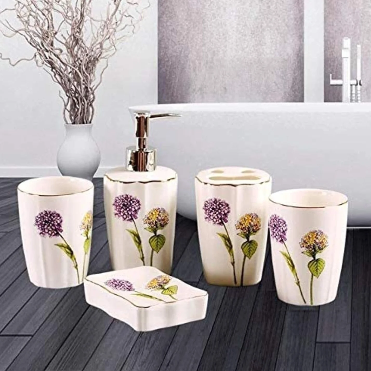 Decoracion Baño Encimera Baño Juego De 5 Piezas Set De Accesorios De Baño Dispensador De Jabón De Baño Soporte para Cepillo De Dientes Vaso Jabonera Utensilios Baño