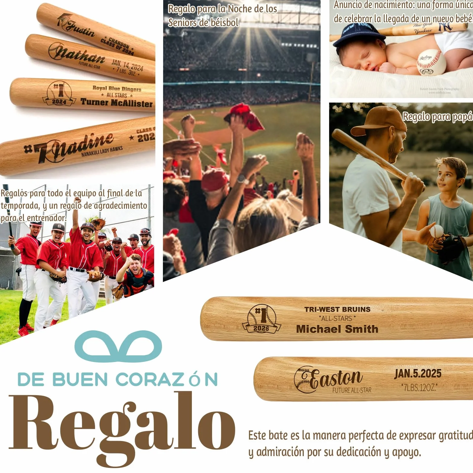 Bate de Béisbol Personalizado 18 Pulgadas – Grabado con Nombre, Número y Logo – Regalo para Little League