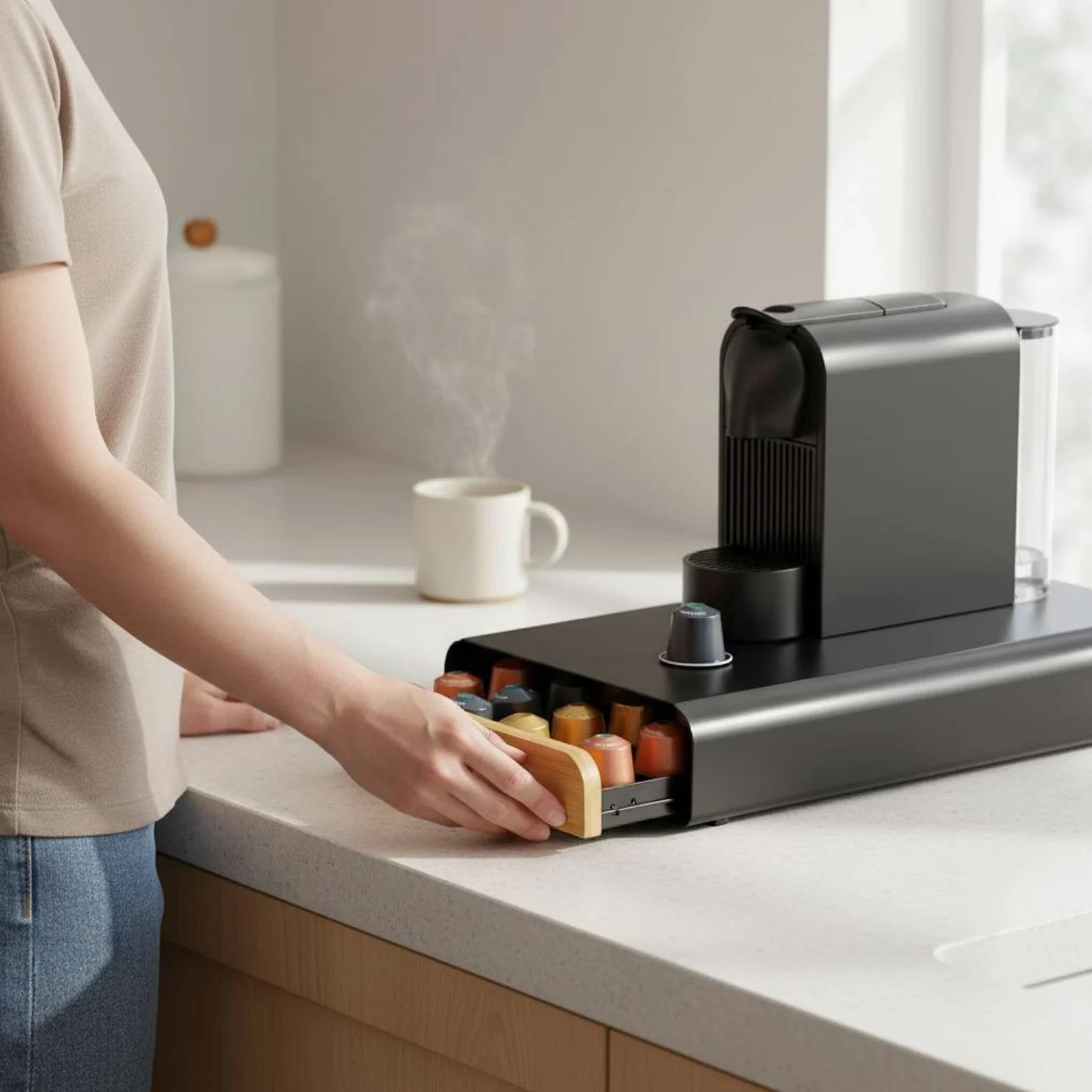 Soporte bajo Cafetera Metal Organizador de Cápsulas Fácil Acceso Portacápsulas