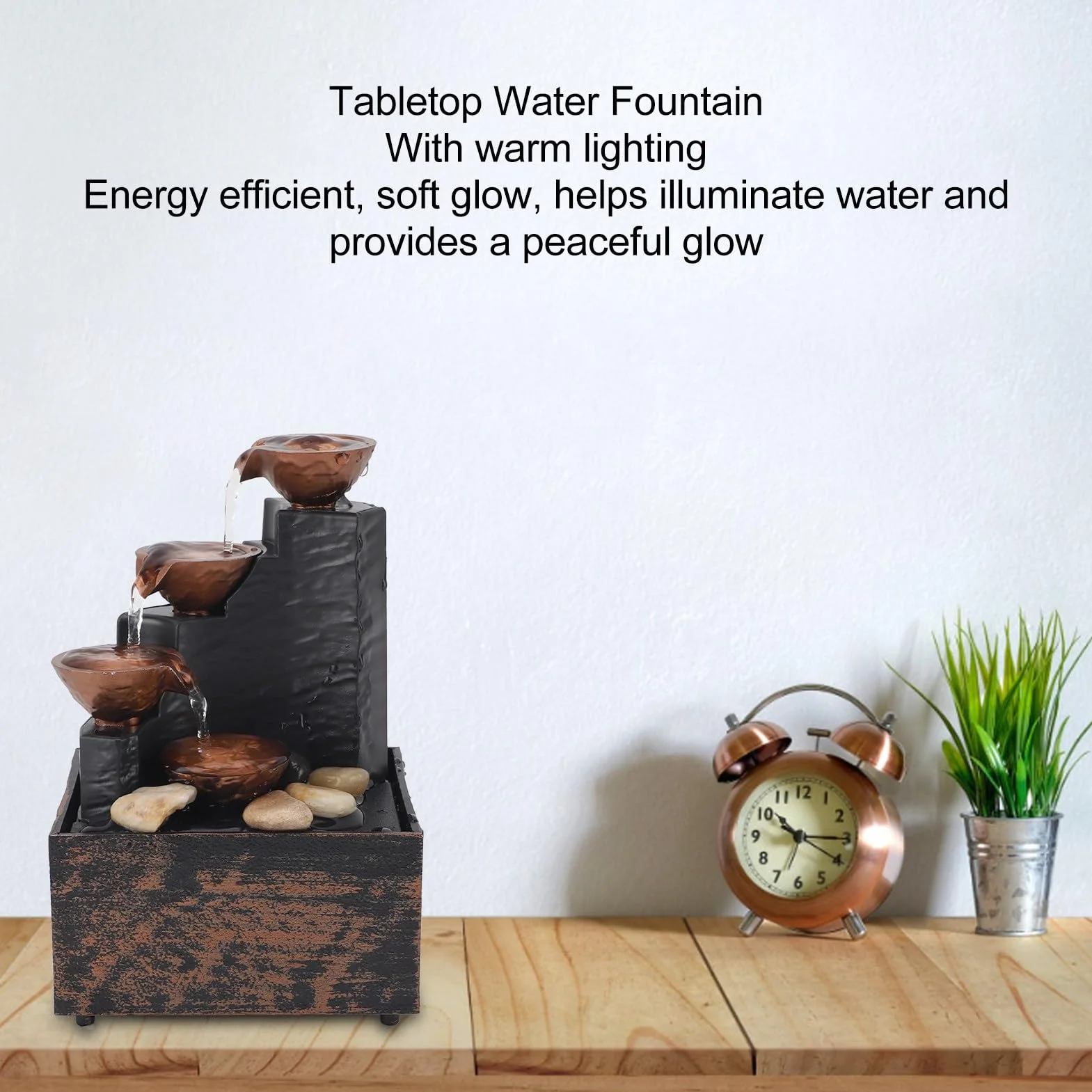 Qcwwy Mini Fuente de Agua USB, Luz LED de Relajación de Sonido Relajante, Decoración de Mesa Interior para Sala de Estar u Oficina, Decoración Diaria de 6,8x4,4x3,6 Pulgadas