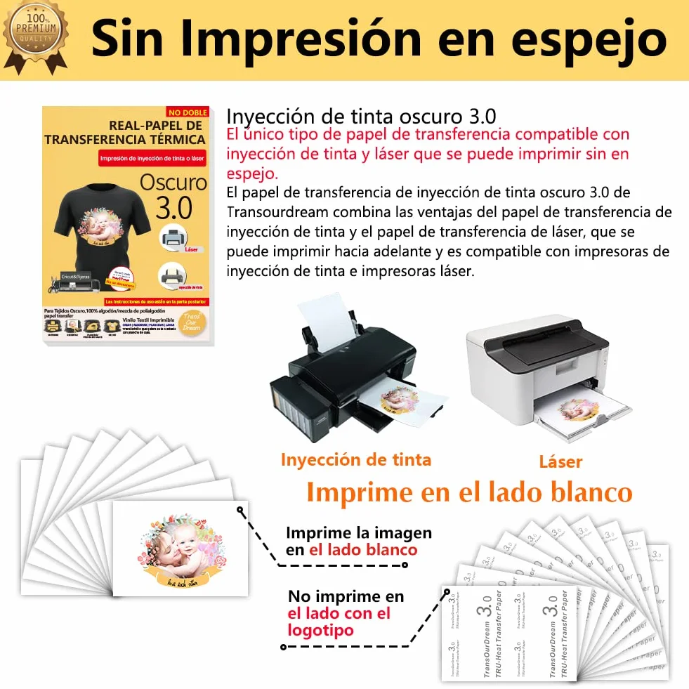 TransOurDream-Papel de Transferencia para tejido oscuro,transfer paper t-shirt printing,vinilo HTV,Mejora 3.0,A4 10 Hojas,Papel Transfer,Perfecto para fiesta.