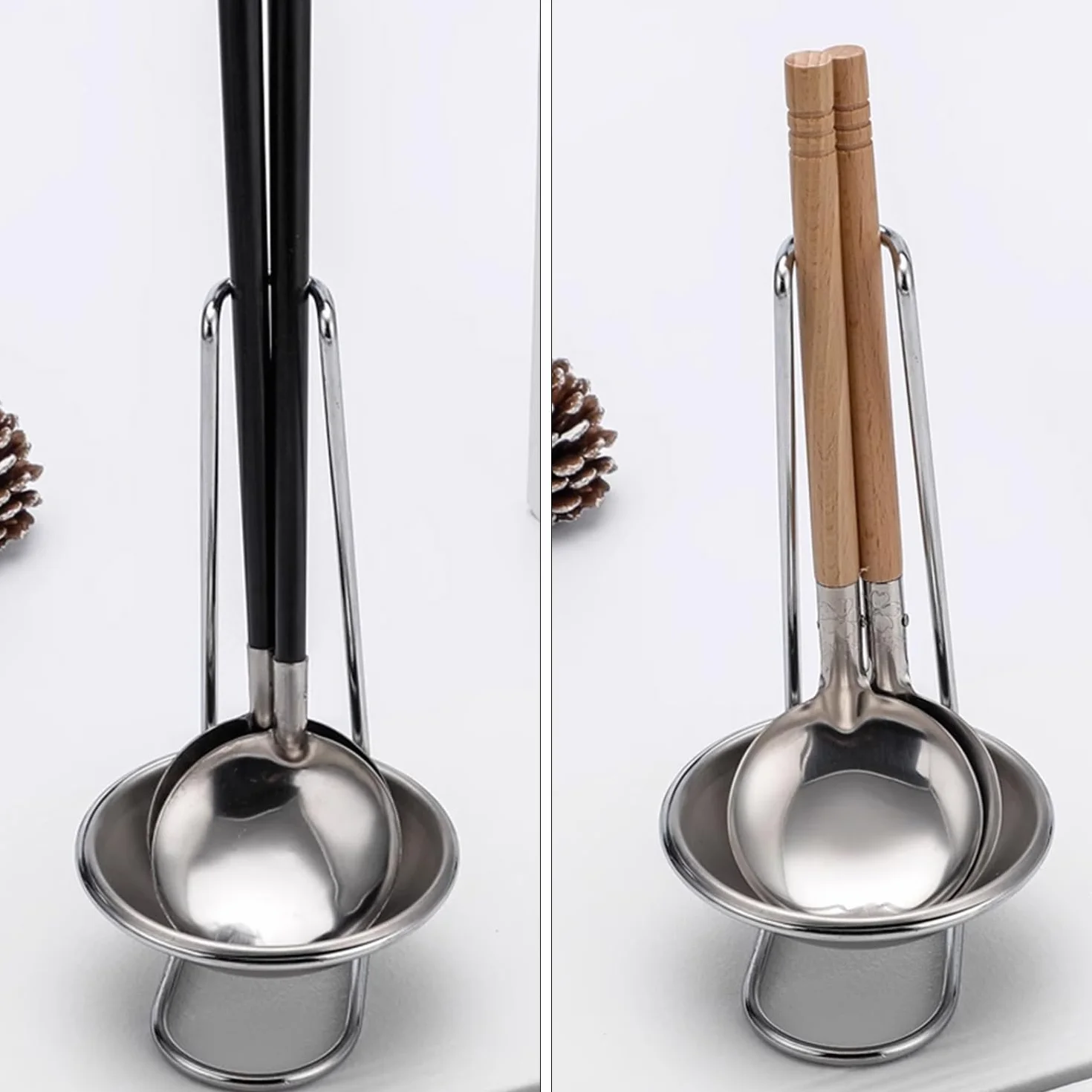 1 soporte para cuchara de cocina de acero inoxidable, utensilios de cocina, colador, soporte para sopa