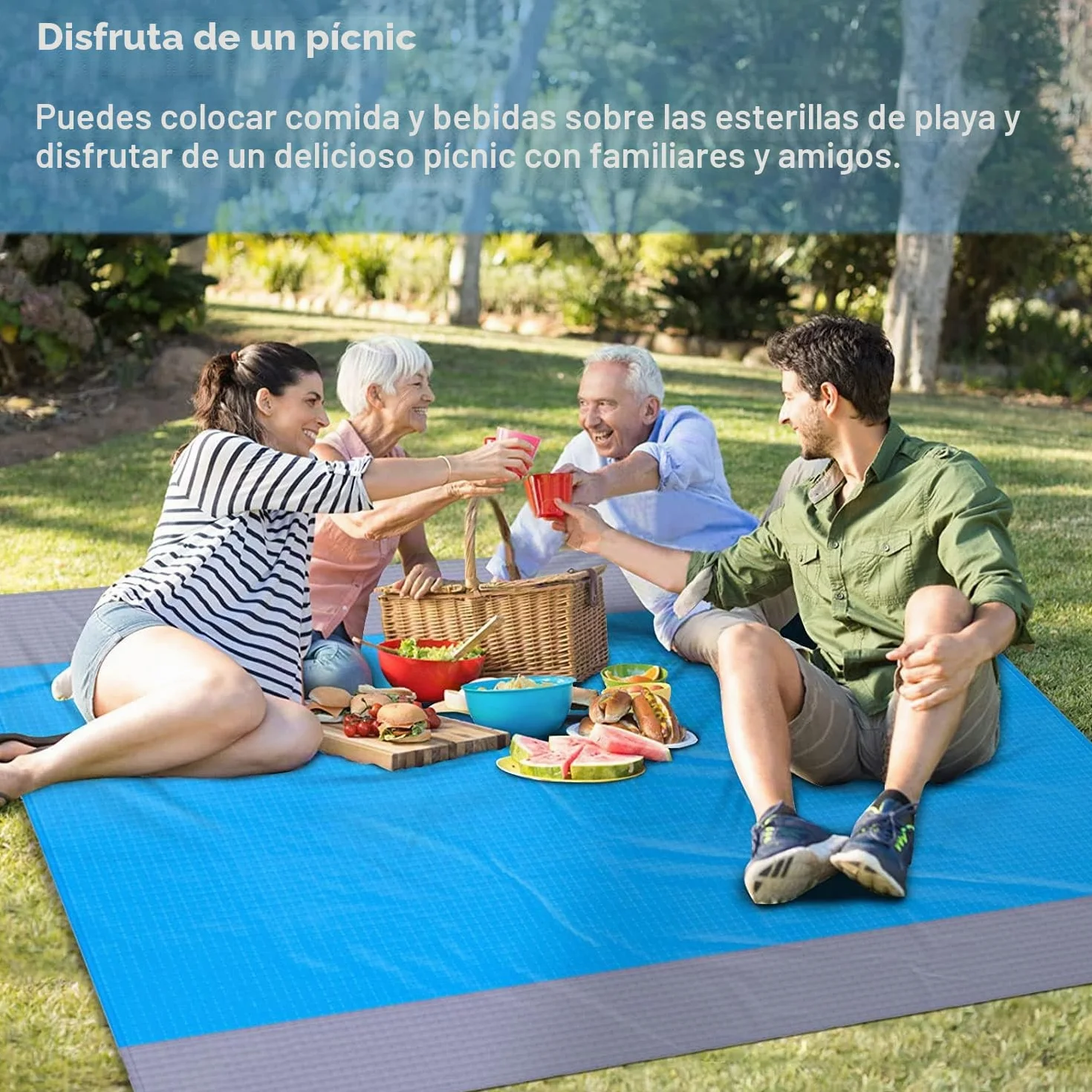 Alfombra de Playa Impermeable 230 x 200 Esterilla con Clavos Fijos Picnic Portátil