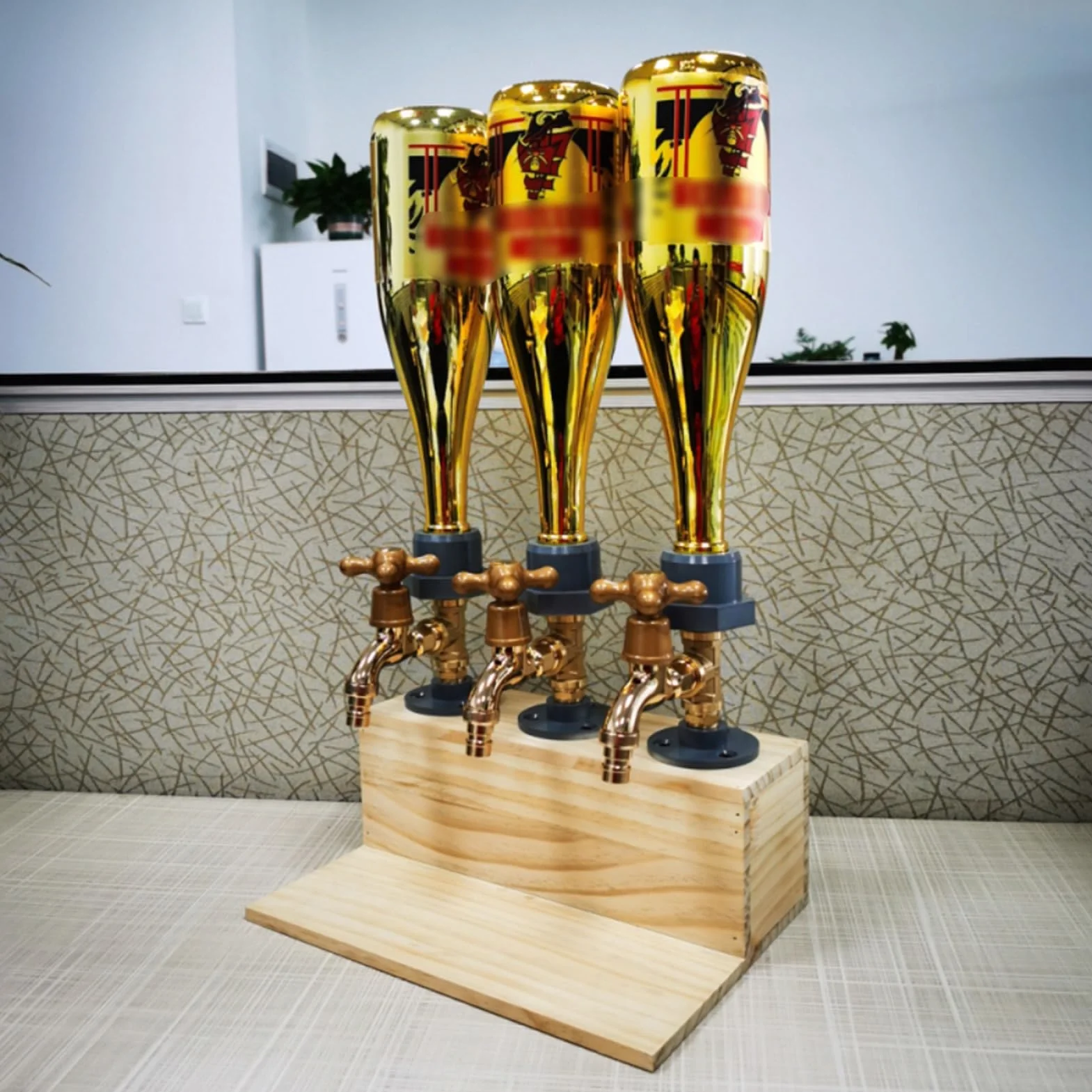 Grifo dispensador de cerveza, dispensador de licor, whisky, madera, grifo de bebidas para el hogar, fiesta, bar, día del padre (tres salidas)