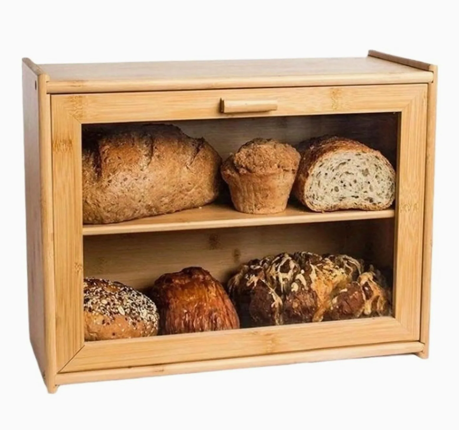 Caja De Pan Panera Para Pan Caja De Pan De Bambú, Soporte De Almacenamiento De Pan Doble, Contenedor De Pan De Gran Capacidad, Organizador De Cocina, Caja De Pan De 2 Capas Caja Contenedor De Pan