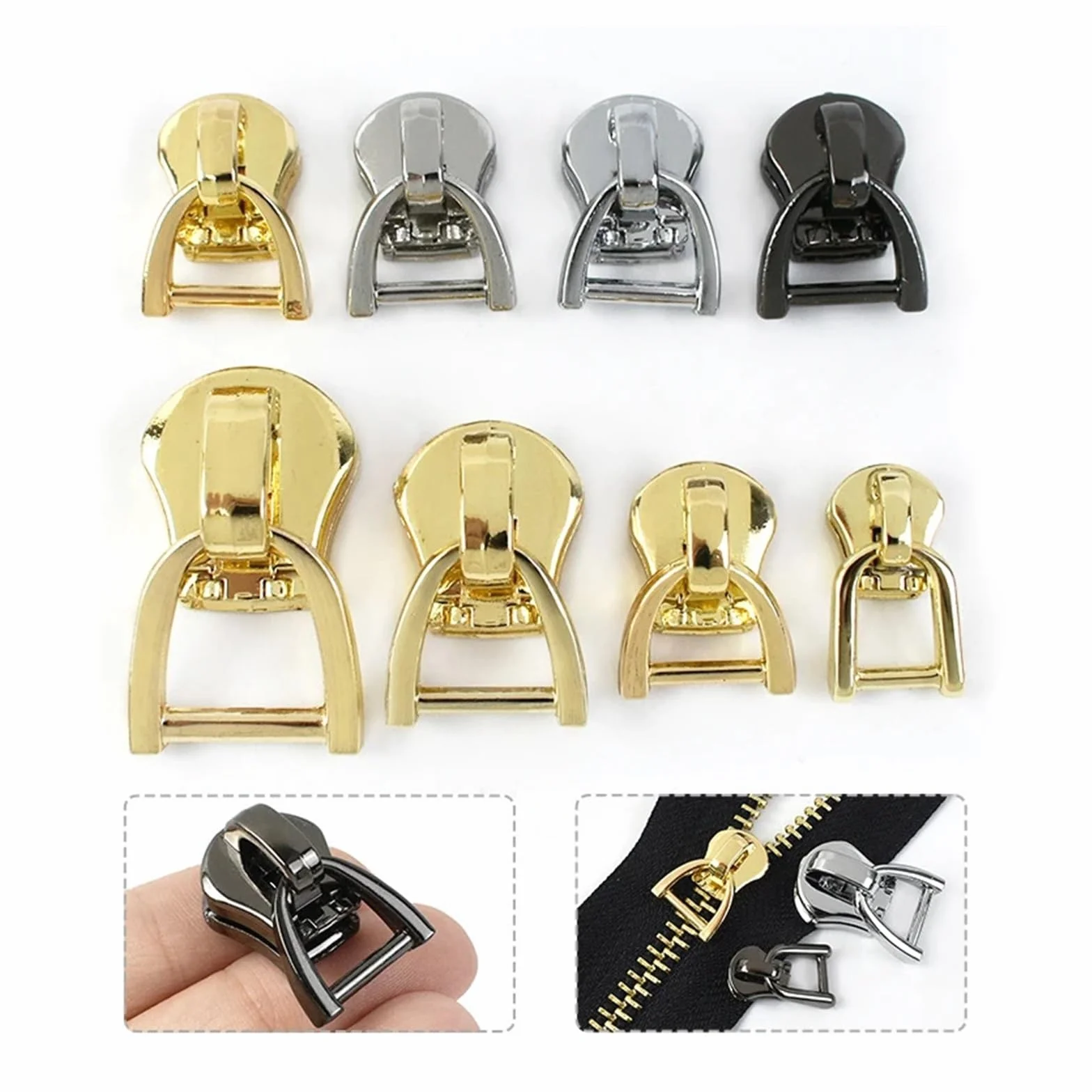 Tirador de cremallera for Metal, anillo en D, deslizadores, bolsas, chaqueta, cierre cremalleras repuesto, accesorios costura DIY, 5-20 piezas, 3#5#8#10#(LightGold,20Pcs,ForMetal-No8)
