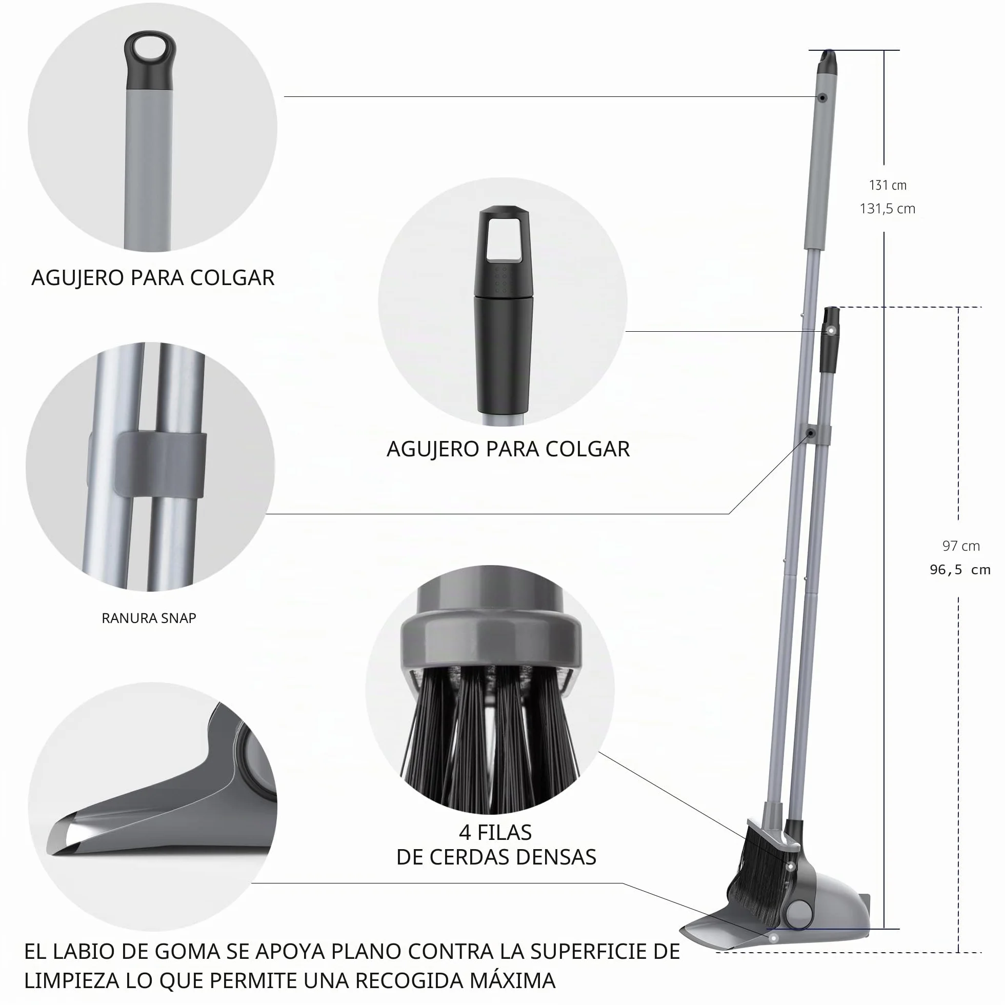 MR.SIGA Juego de Escoba y recogedor de Mango Largo, Combo de barredora Vertical y recogedor para Limpieza de Pisos, Gris
