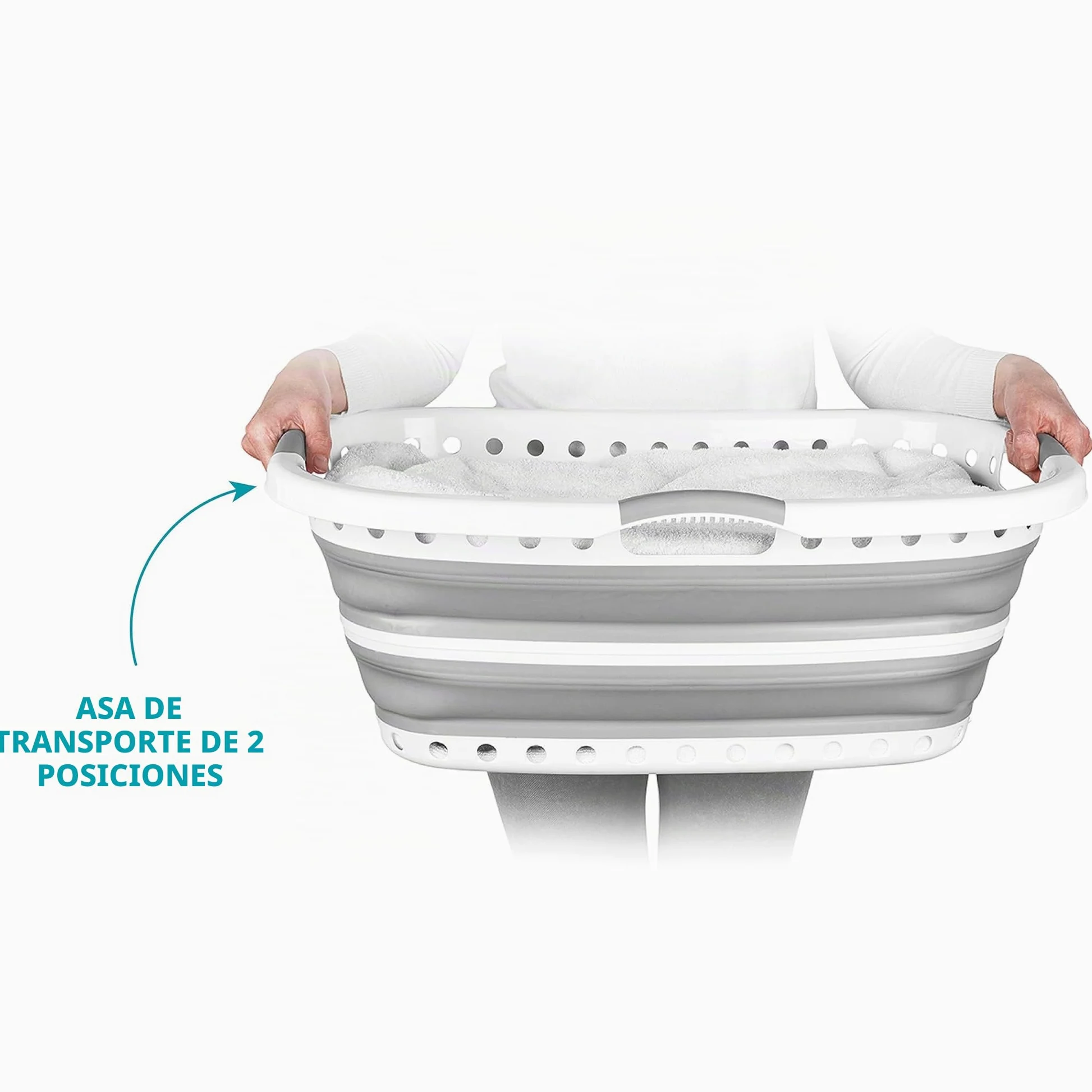 Beldray LA072979GRYEU Cesta De Colada Adaptable a La Cadera, Transportar Y Meter Ropa Sucia, Cubo Práctico y Plegable Con Asas Ergonómicas, Para Cuarto de Baño, Dormitorio o Lavandería