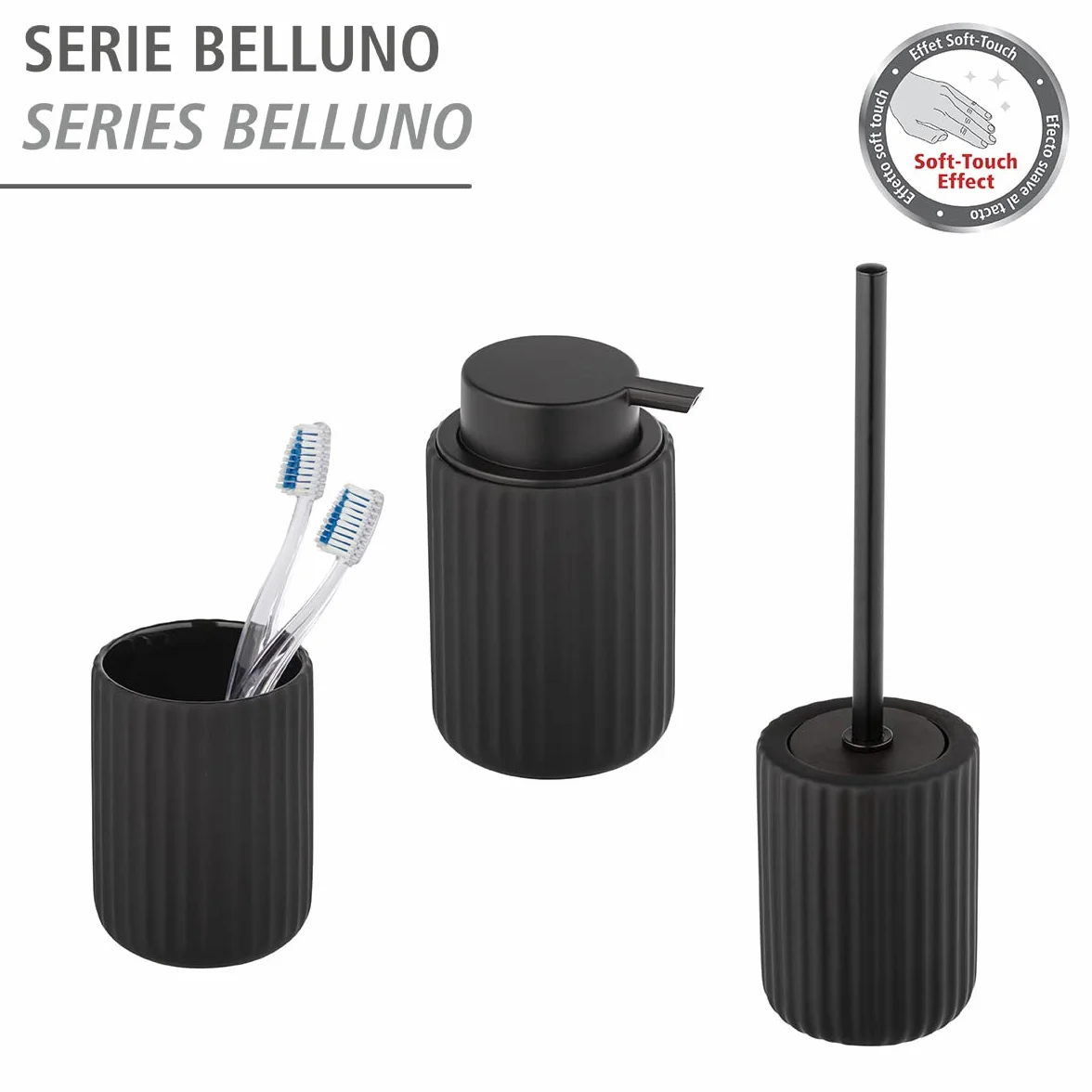 Wenko Vaso de dientes Belluno, negro, Cerámica, 1