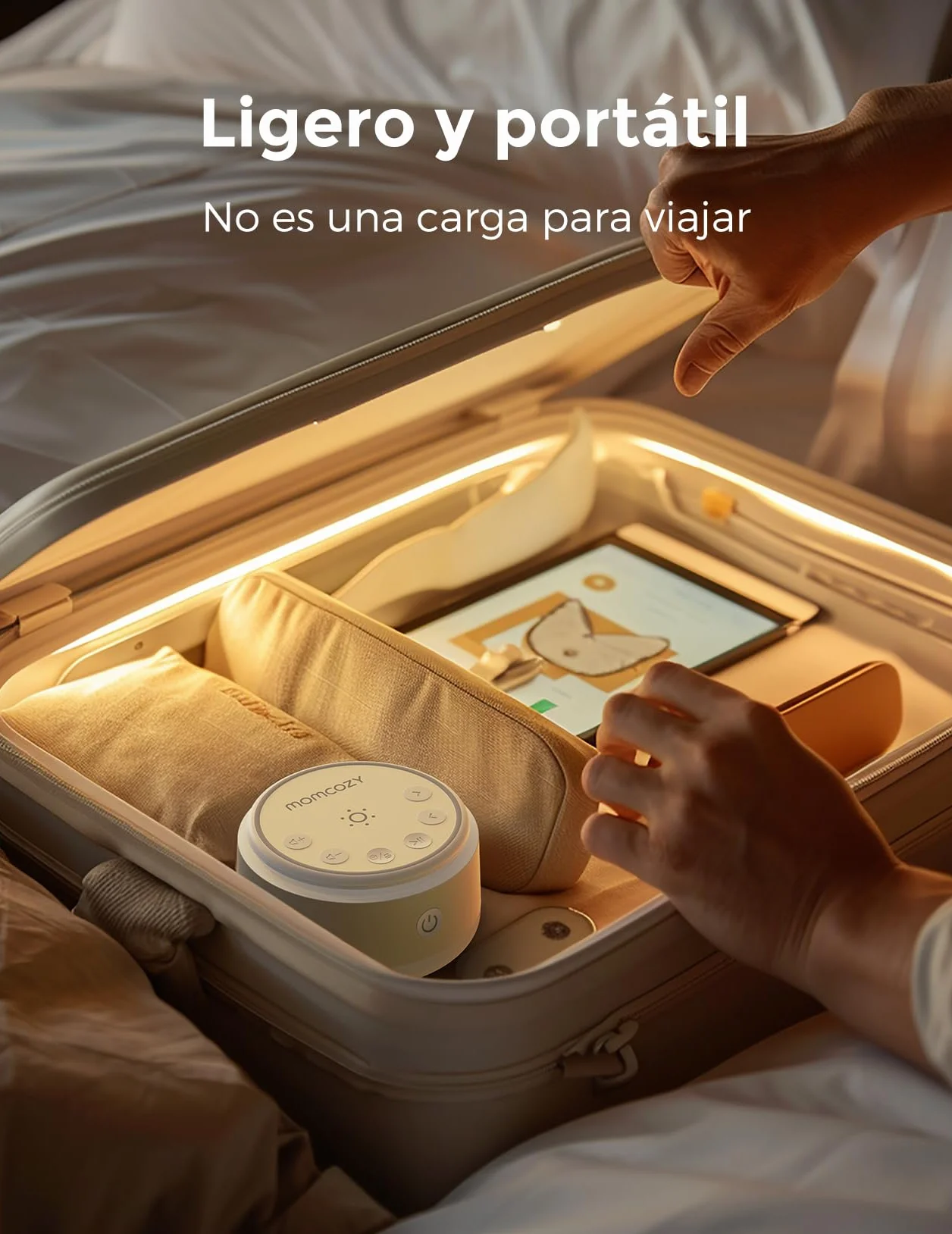 Momcozy Maquina Ruido Blanco Bebe con 20 Sonidos Relajantes Luz Nocturna Tactil Temporizador Sueno Memoria Portatil