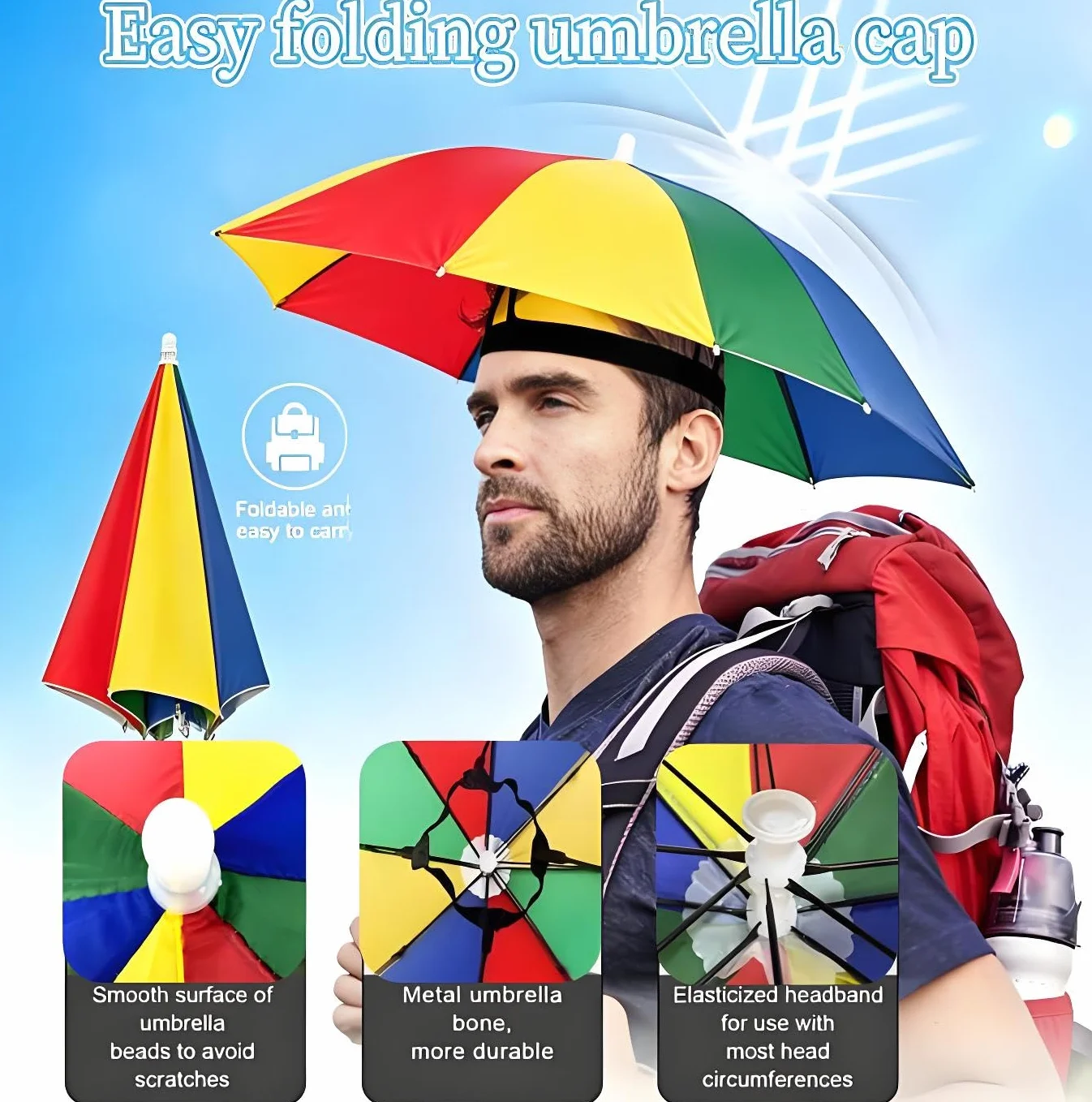 Paraguas de Cabeza Sombrero 2 Piezas Modelo de Colores para Pesca Playa Ciclismo