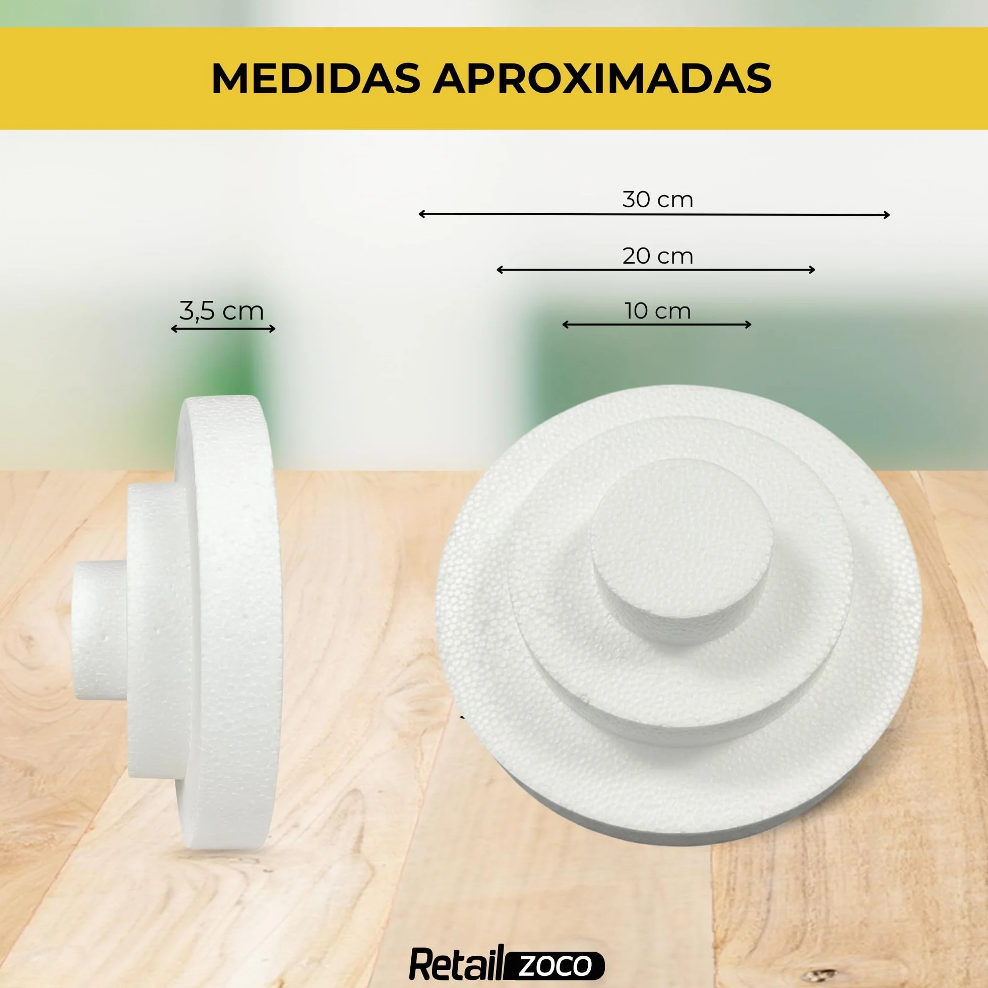 CHEFZOCO Molde de poliestireno para tartas, Juego de 3 pisos para tartas, Bases para tarta, Apto para para arreglos florales, cumpleaños, bodas, fiestas, Diseño circulos 3 niveles 10-20-30 cm