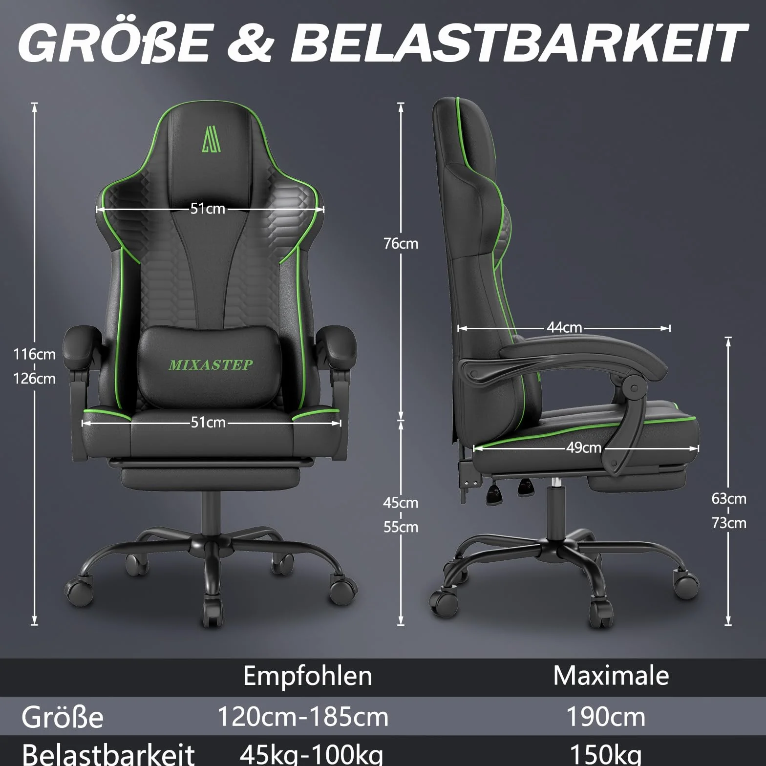 Silla Gaming Ergonómica con Respaldo Ajustable y Giro de 360° – Silla de Oficina para Adultos/Adolescentes 150KG, Silla de PC de Tela Verde para Oficina en Casa/Juegos
