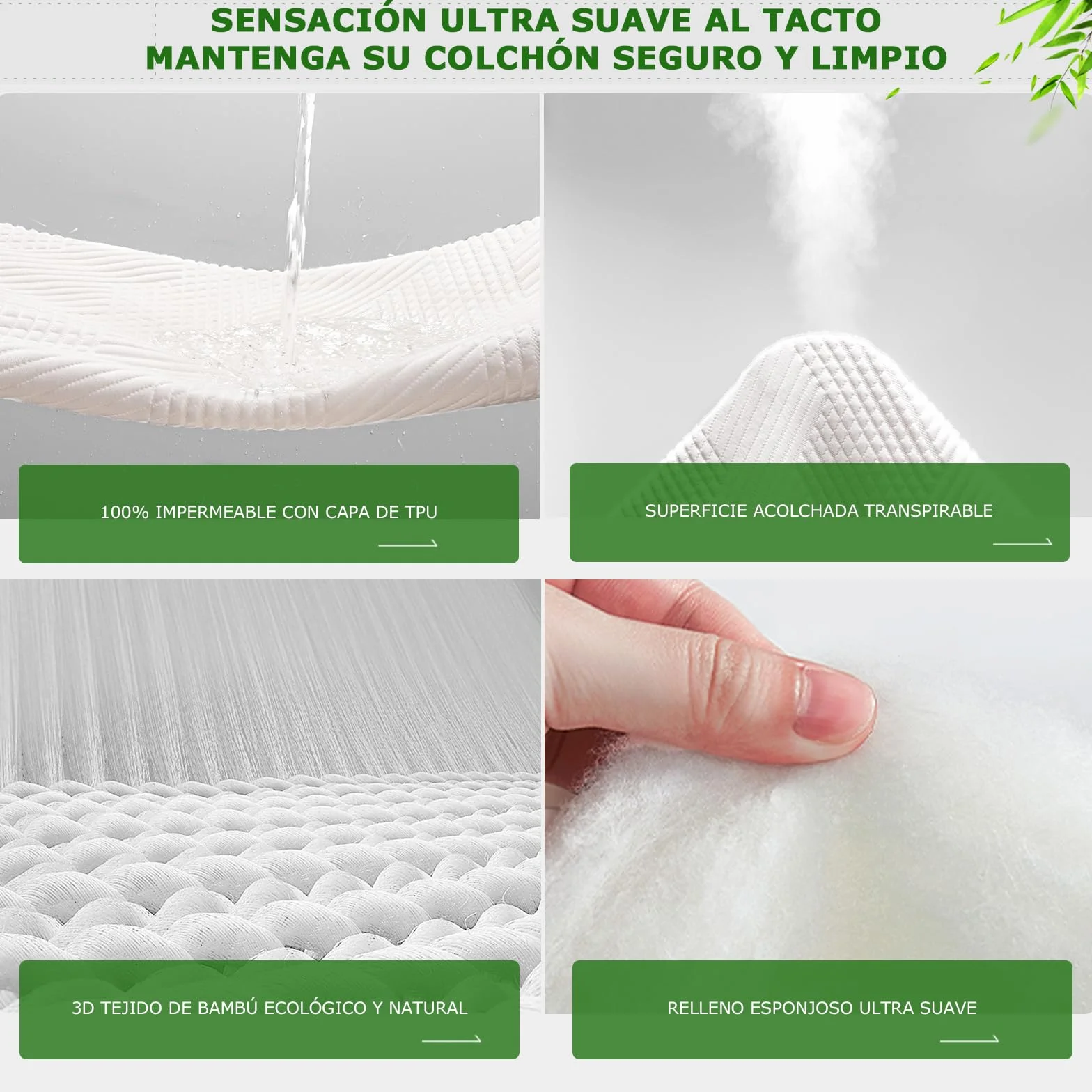 GRT Protector de Colchón 160x200 cm Impermeable Fibra de Bambú, Cubre Colchon Transpirable et Certificado Oeko-Tex, Funda para Colchon Estira hasta 40 cm de Profundidad (Blanco)