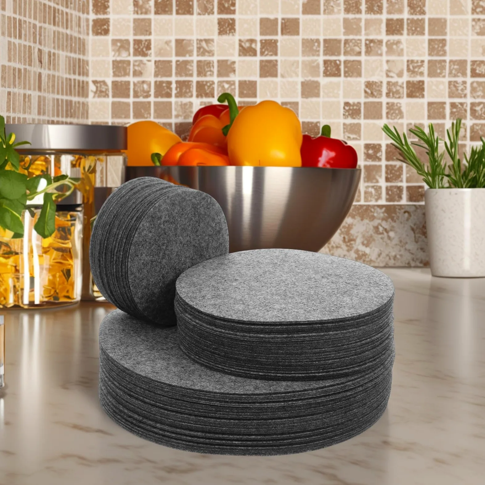 144 Protectores de Ollas y Sartenes de Fieltro Redondos para Cocina en Casa y Restaurante, Separadores de Platos para Evitar Arañazos y Almacenamiento Seguro