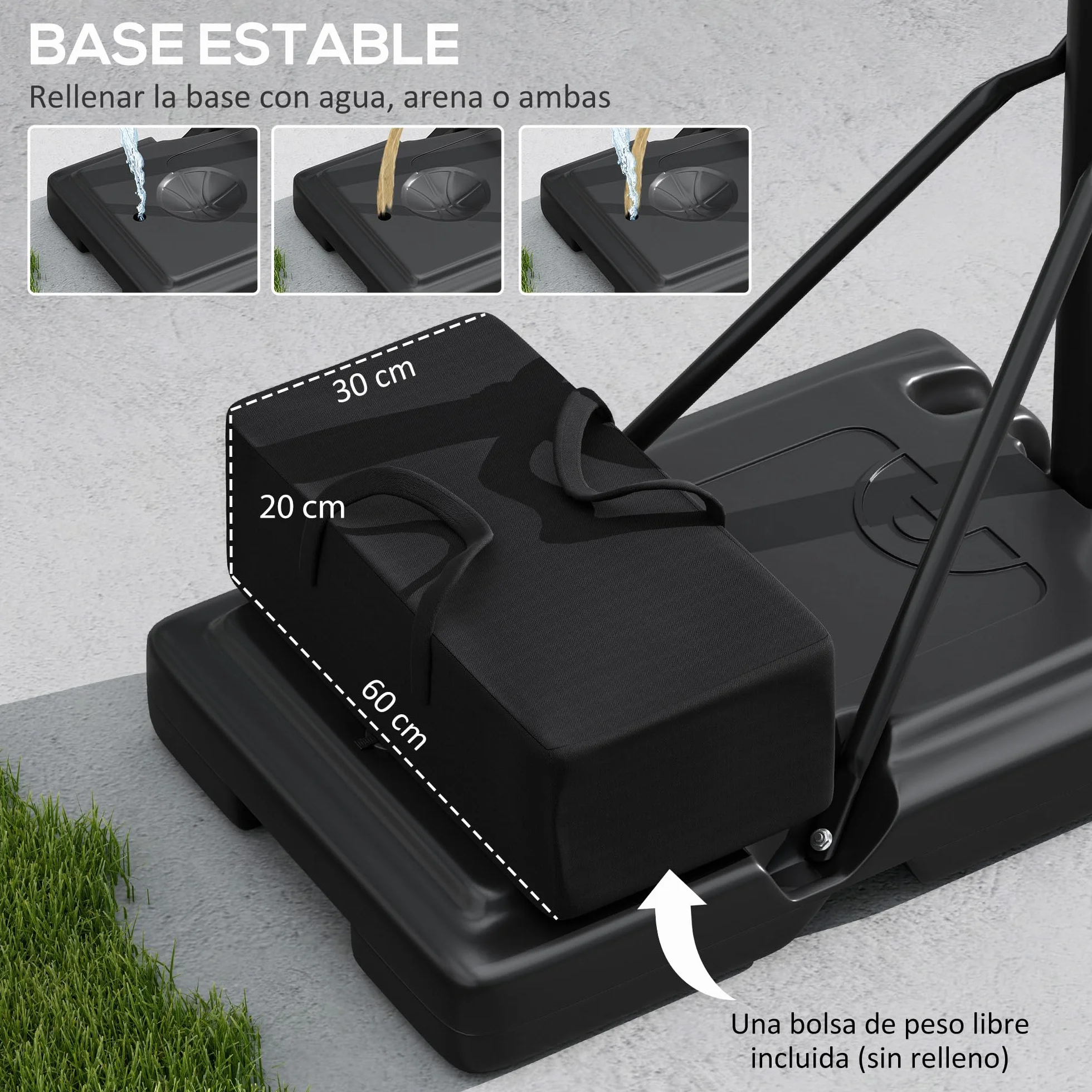 SPORTNOW Canasta de Baloncesto Exteriores Interiores Altura Regulable 235-305 cm Portátil con Base Rellenable Ruedas Negra