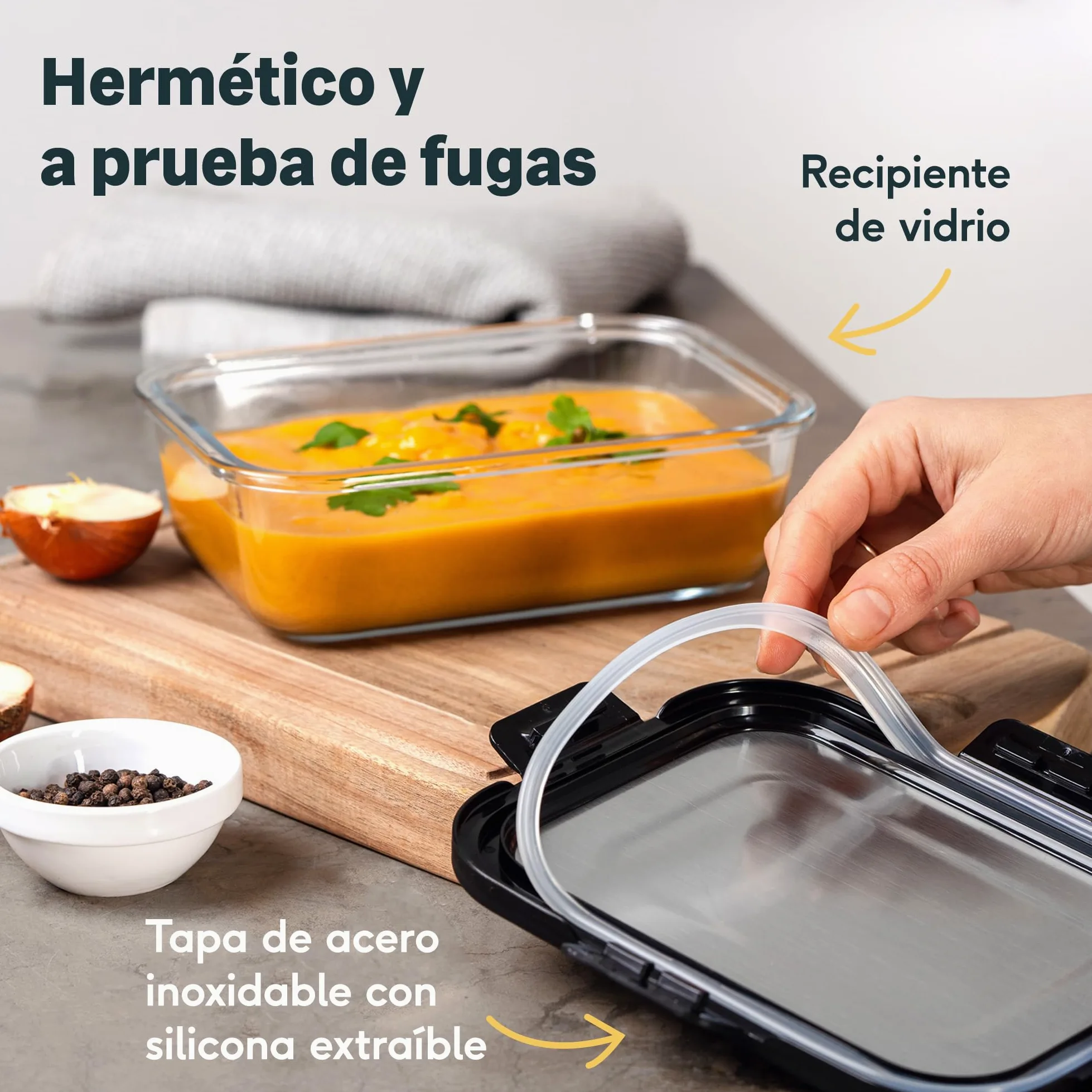 SILBERTHAL Set 3 fiambreras cristal herméticas - 370/640/1040ml microondas | Recipientes de cristal con tapa de Acero inoxidable - 370ml, 640ml y 1040ml - Vidrio DE borosilicato