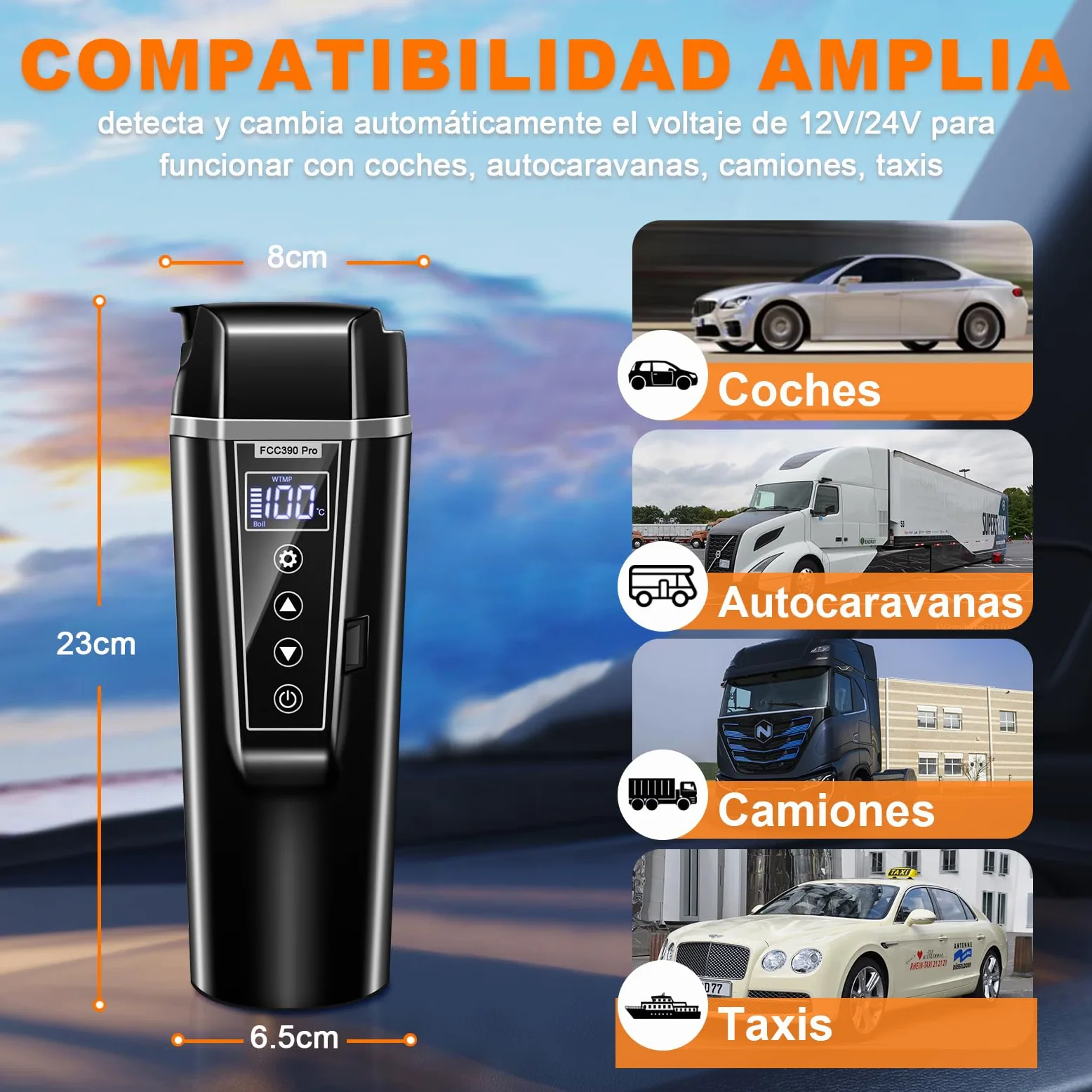 Hervidor Coche 12V/24V Eléctrico 400ml para Camión y Viaje