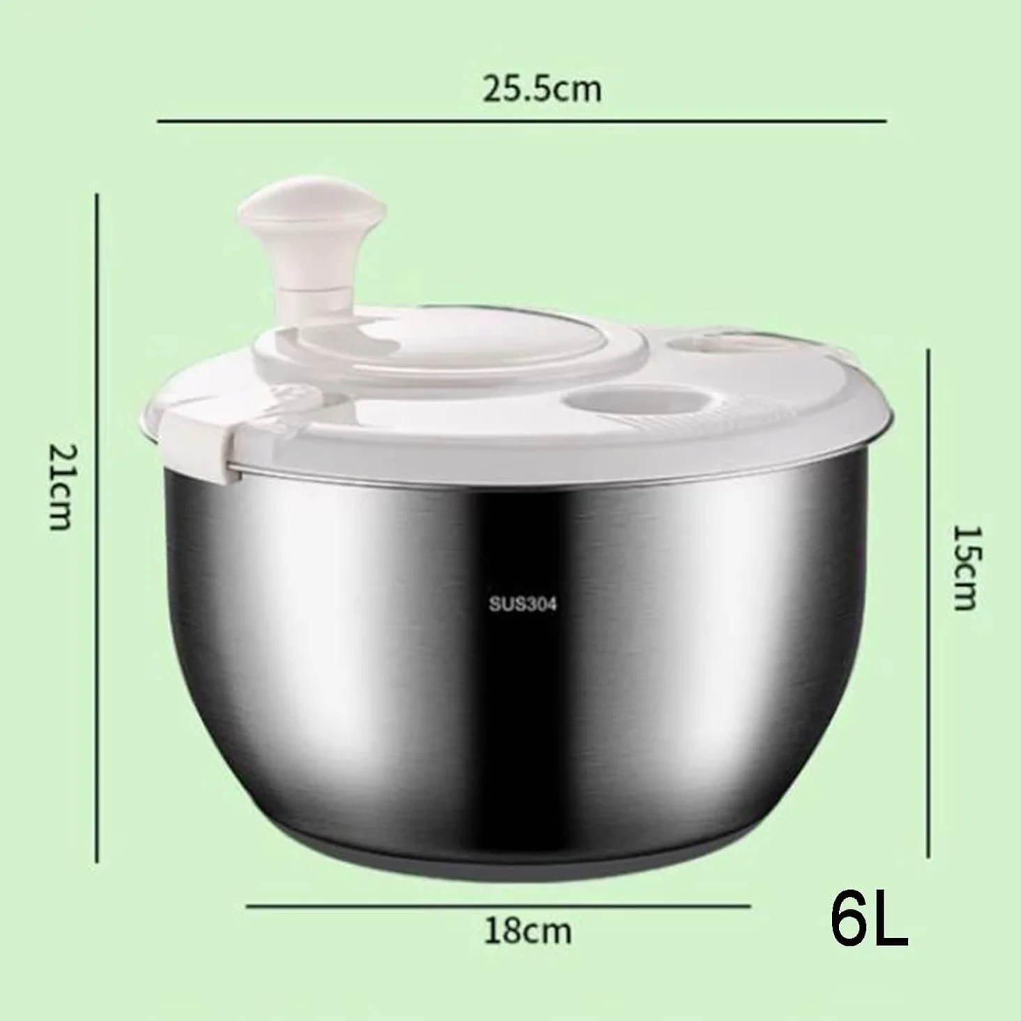 Lavadora de verduras de acero inoxidable y centrifugador de ensalada con base antideslizante y giro manual para cocinas domésticas y comerciales