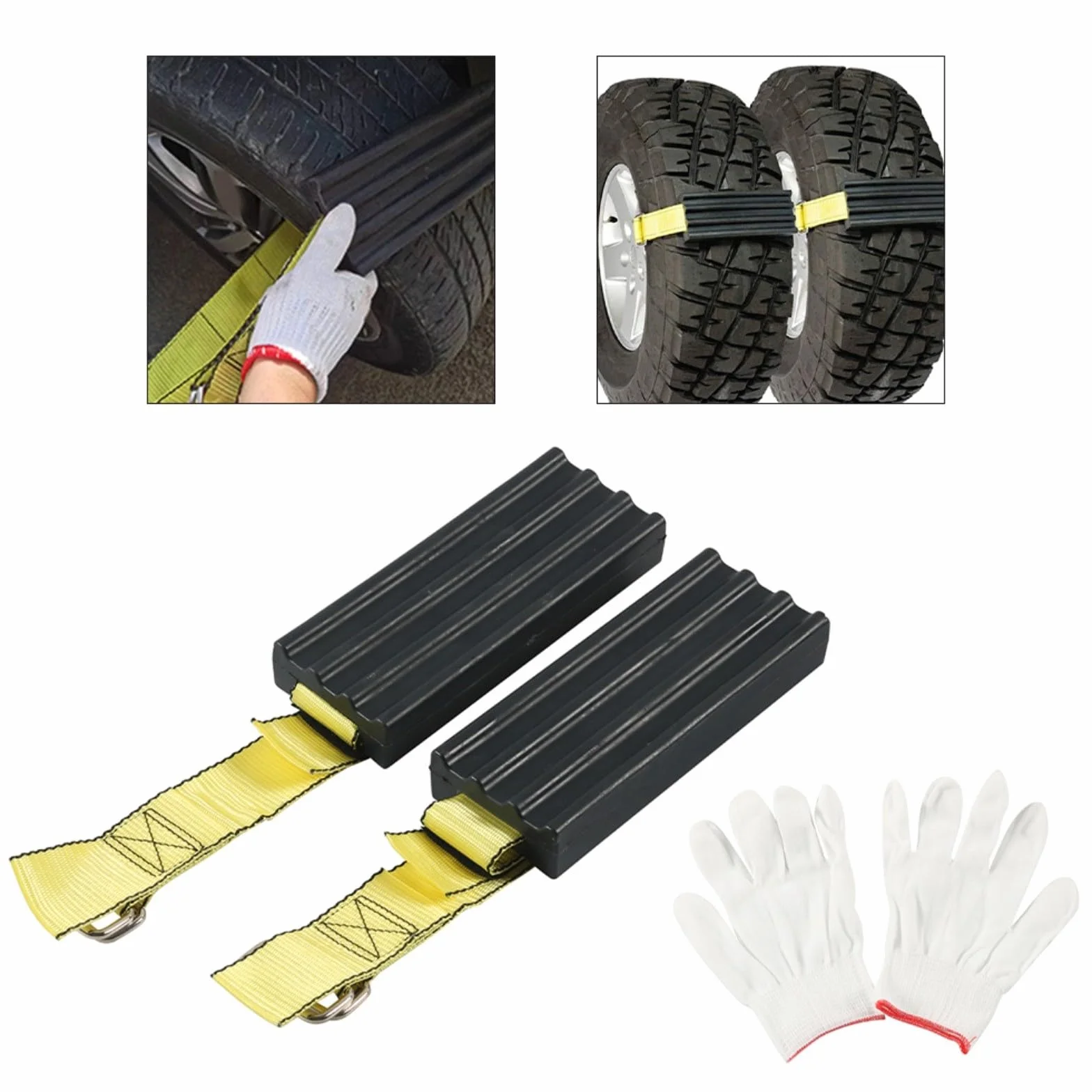 2 dispositivos de tracción de neumáticos para escape de arena de barro y nieve, cinturones de poliuretano antideslizantes, kit de recuperación de instalación rápida para conducción en invierno, negro