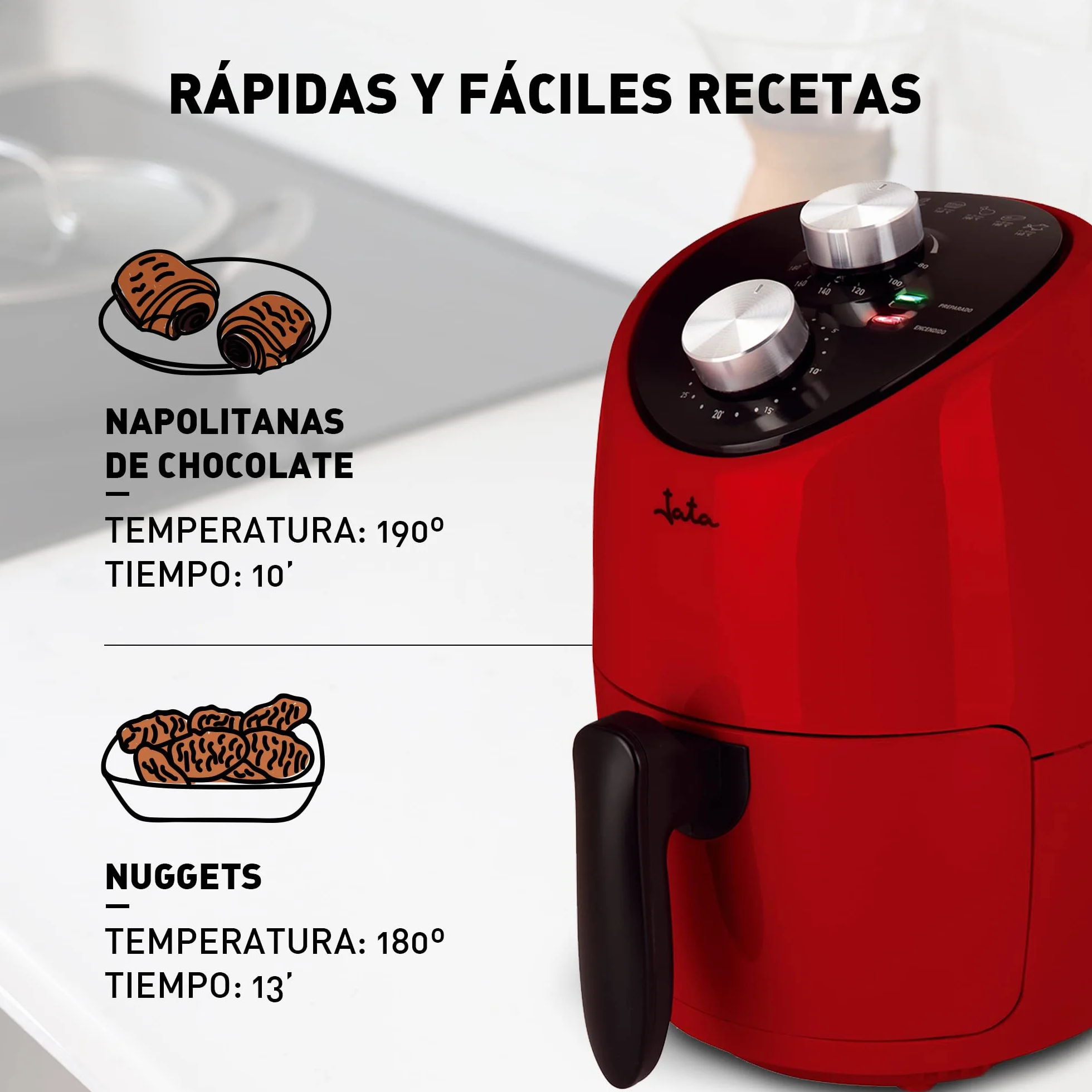 JATA JEFR1222 Freidora de Aire 2 L sin Aceite 200ºC Air Fryer Compacta