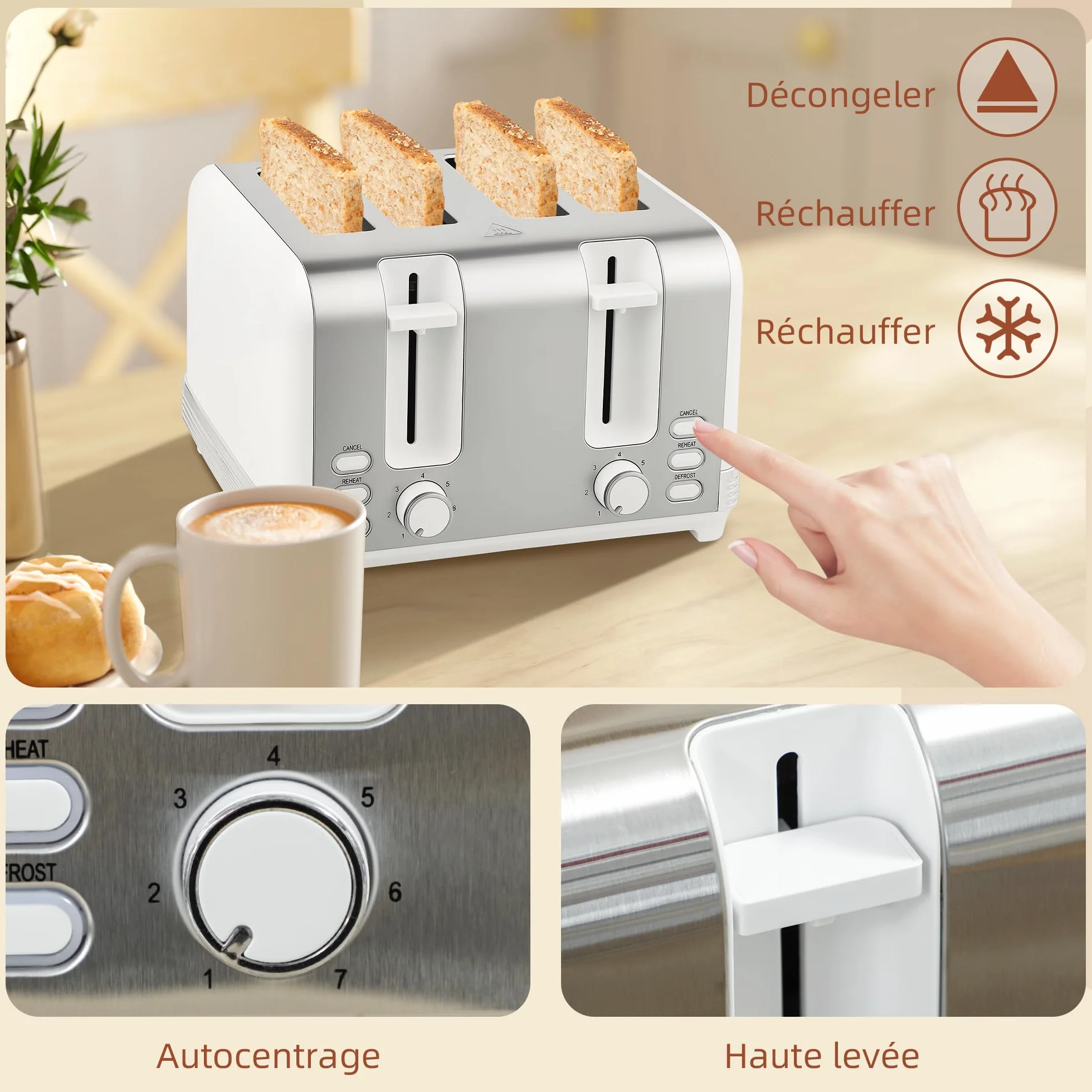HOMCOM - Juego de hervidor y tostadora (acero inoxidable, 2200 W, 1,7 L, tostadora 4 rebanadas, 7 niveles de bruñido, calentamiento rápido, termostato Strix, filtro antical y bandeja para migajas